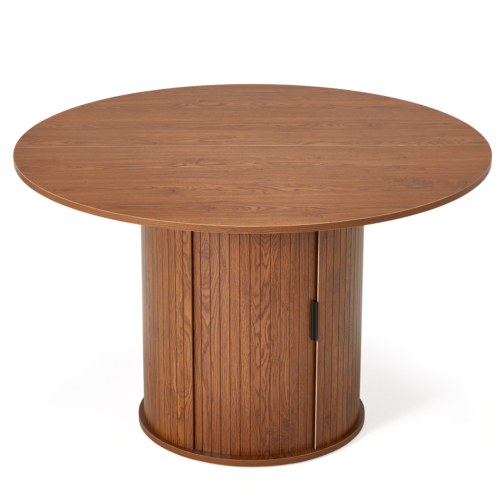 Homrest 47-inch Round Dining Table for 4-6, Farmhouse Circle Kitchen Table with 2-Layer Storage Shelf and Wood Slide Door, Modern Fluted Design Wooden Dining Desk for Dining Room, Brown