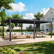 HOMREST Pergola Louvered 12x20, Aluminum Hardtop Pergola with Adjustable Roof for Sun & Rain Shade, Outdoor Gazebo with Integrated Drainage System, Modern Rustproof Patio Canopy Carport
