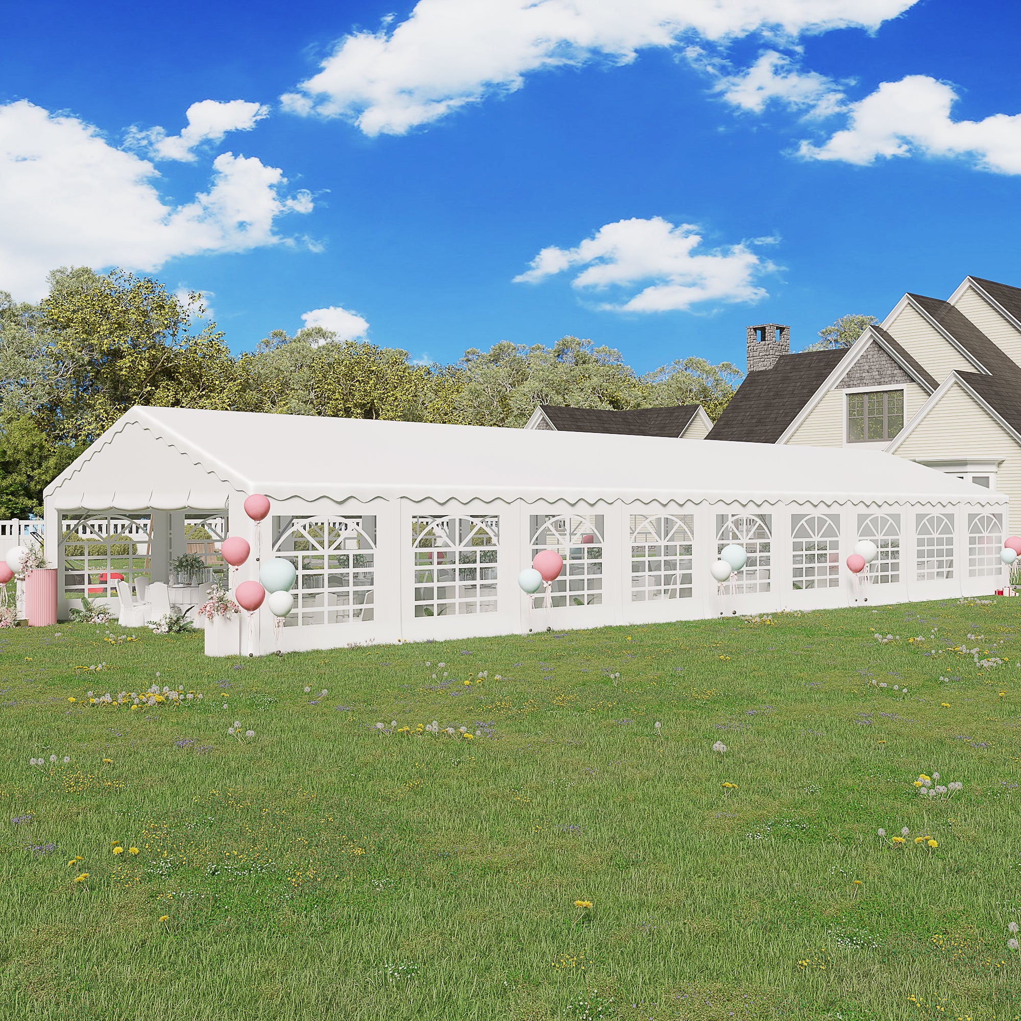 HOMREST 20x60ft Party Tent Outdoor Wedding Tent Heavy Duty Large Canopy Carport With Removable Sidewalls 2 Roll Up Doors 6 Storage Bags White