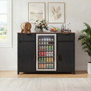 HOMREST 53" Large Coffee Bar Cabinet with Fridge Space & Power Outlet, Mini Fridge Cabinet with Drawer & Door Storage, Wine Bar & Buffet Sideboard for Kitchen and Dining Room, Liquor Cabinet, Black