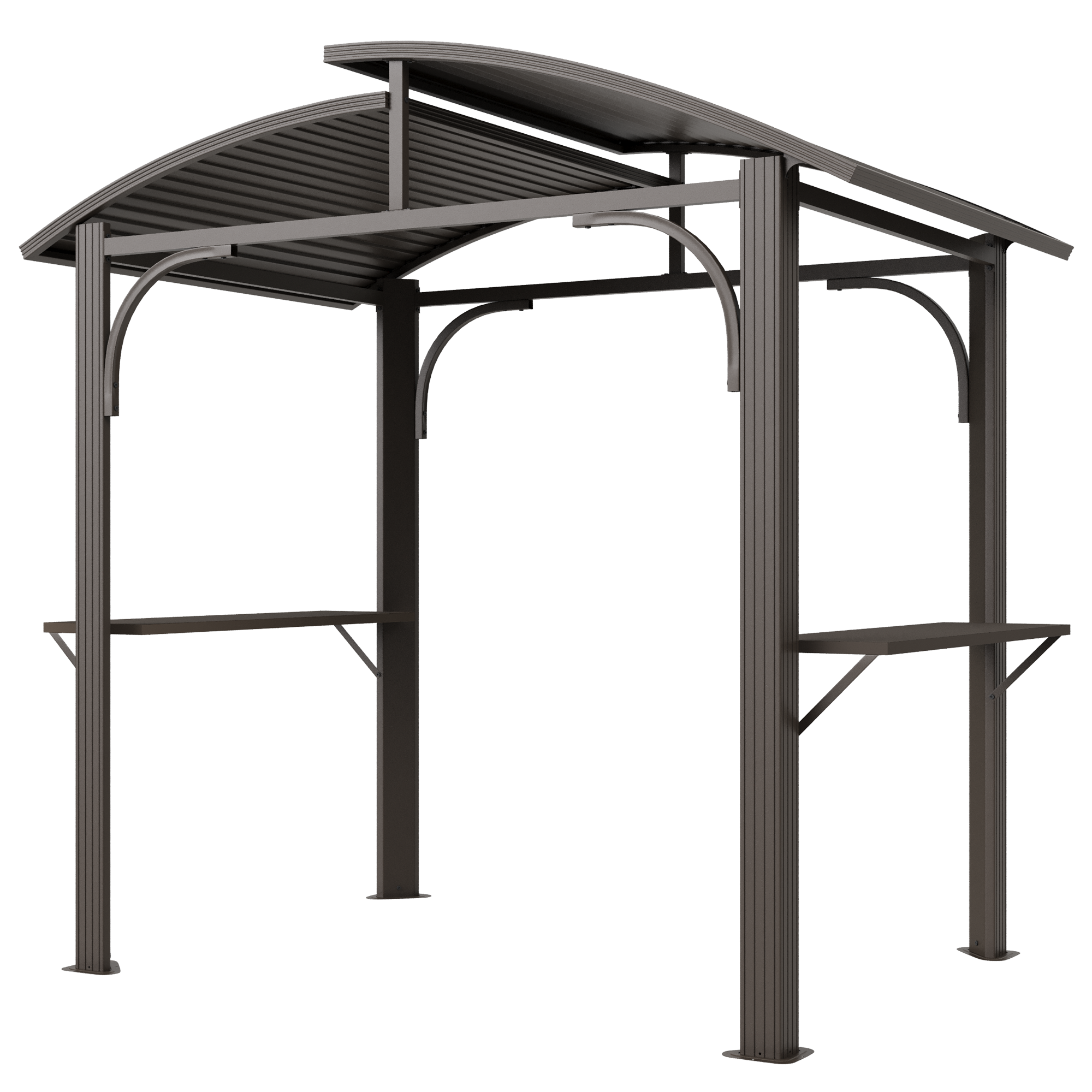 HOMREST 8' x 5' Hardtop Grill Gazebo, Outdoor BBQ Gazebo with 2 Side Shelves, Bottle Opener and Curved Galvanized Steel Roof, Brown