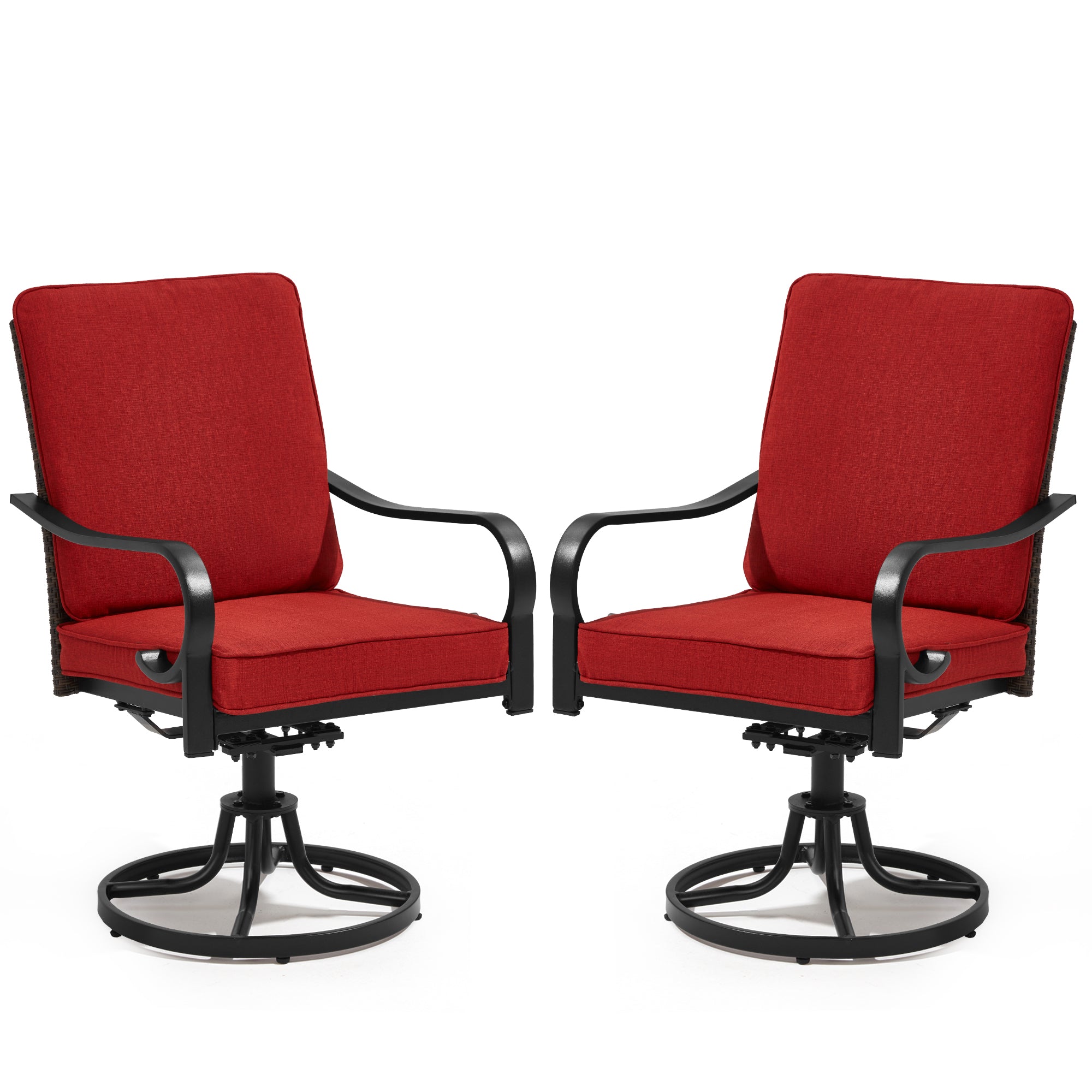 HOMREST Patio Swivel Chairs Set of 2 with Full Rattan Backrest, Red