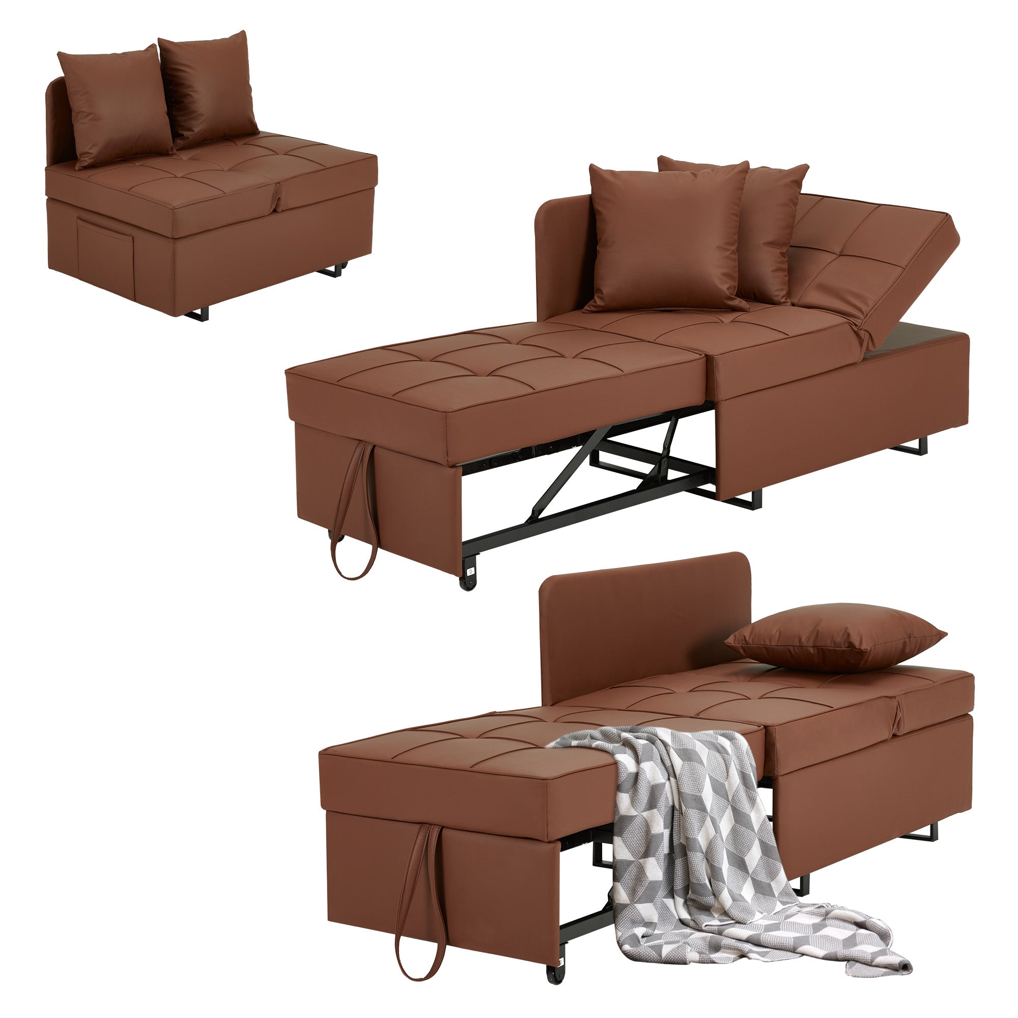 HOMREST 3 IN 1 Futon Sofa Bed Convertible Recliner Lounge with Reclining Backrest, Brown