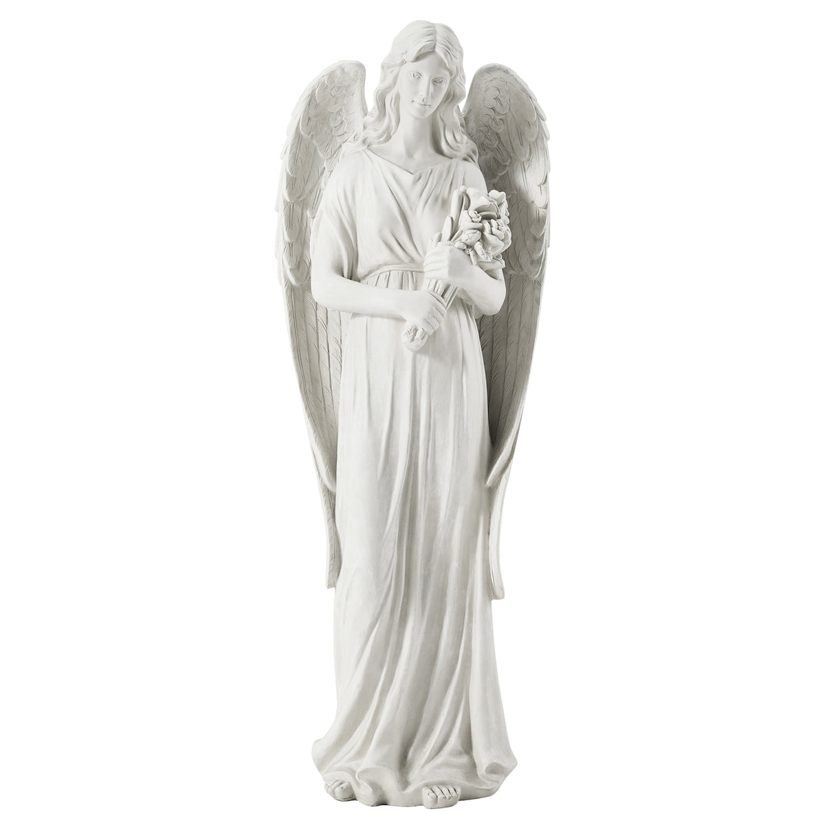 HOMREST 45'' Large Outdoor Statues, Garden Angel Holding Flowers, Sculpture Decor for Patio, Yard and Home, White