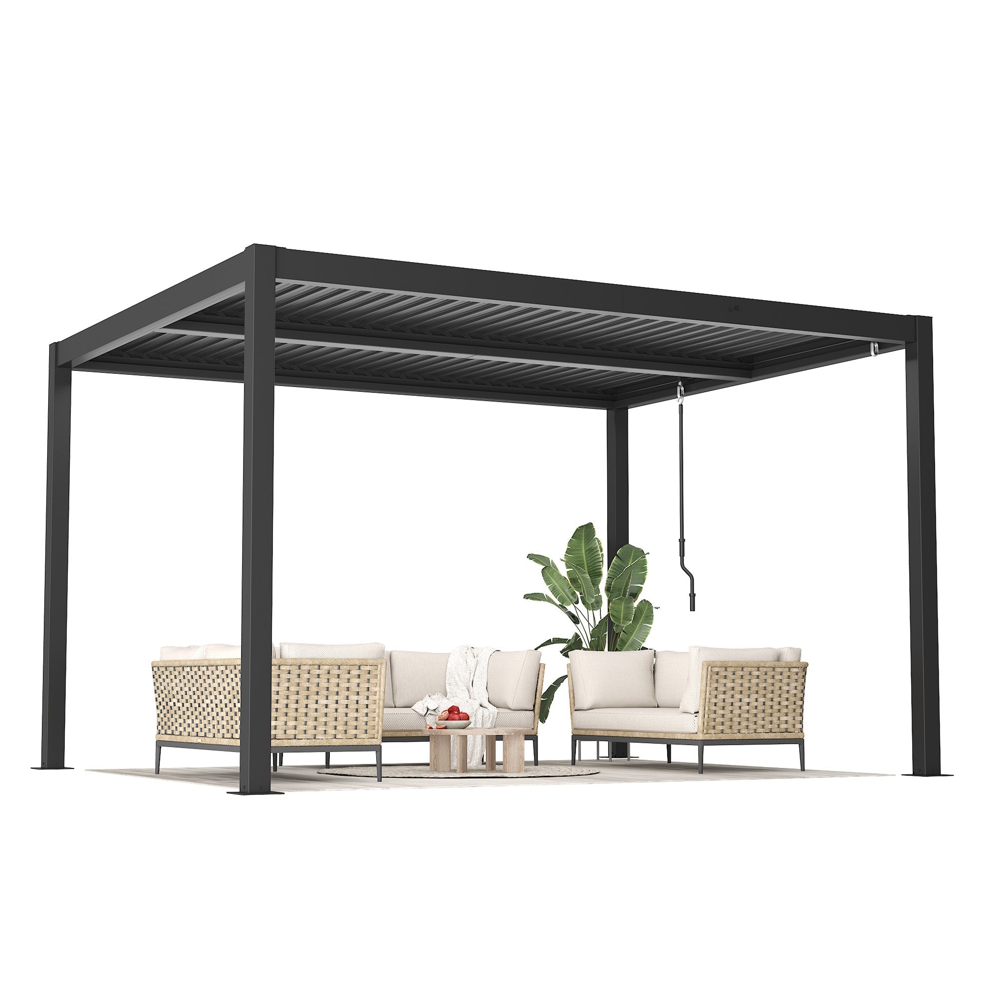 HOMREST 10' x 12' Outdoor Pergola with Adjustable Louvered Roof & Integrated Drainage, Heavy-Duty Metal Louvered Pergola for Patios, Black