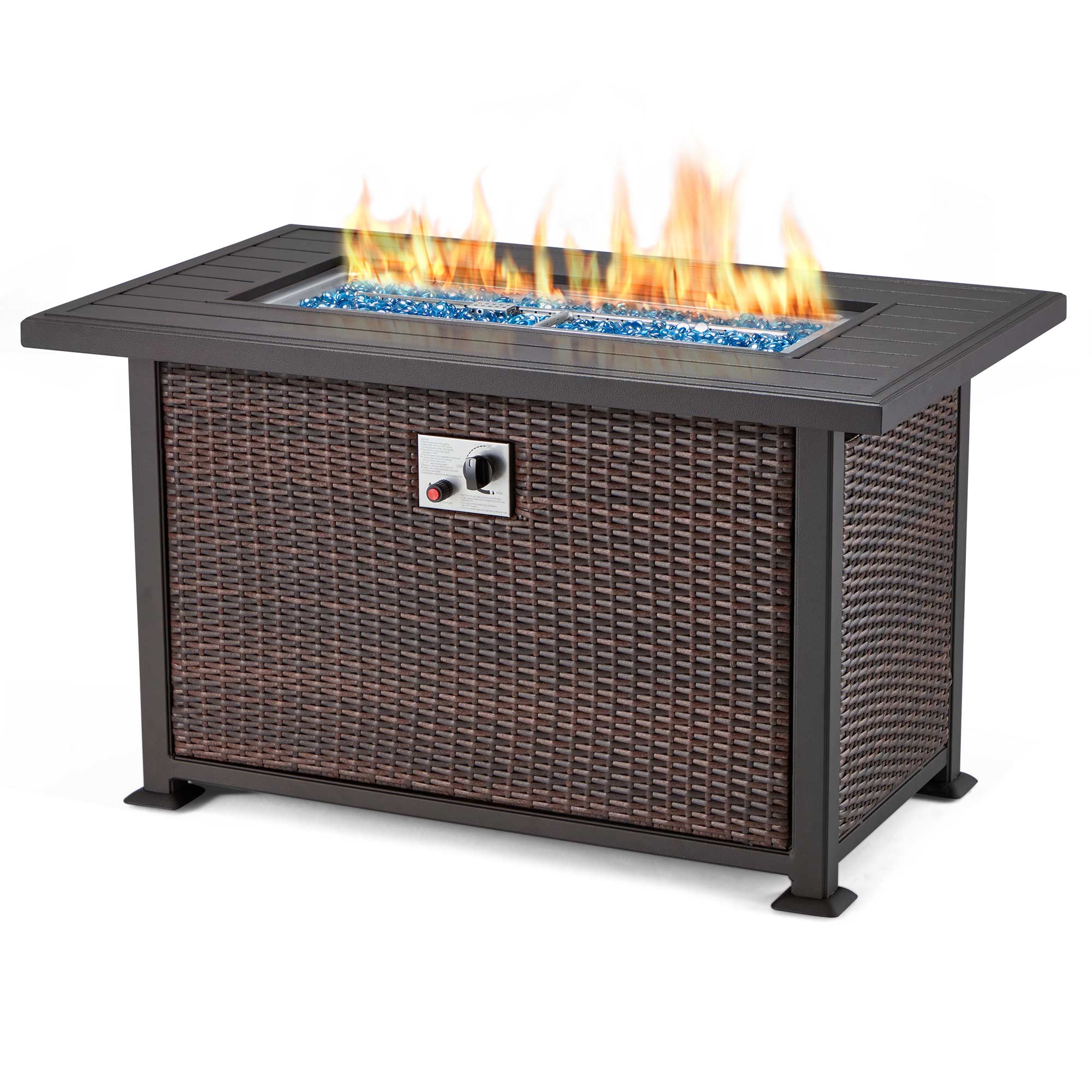 44 in Fire Pit Table 50,000 BTU Propane Fire Pit with Hidden Side Hooks, Dark Brown | Homrest Furniture