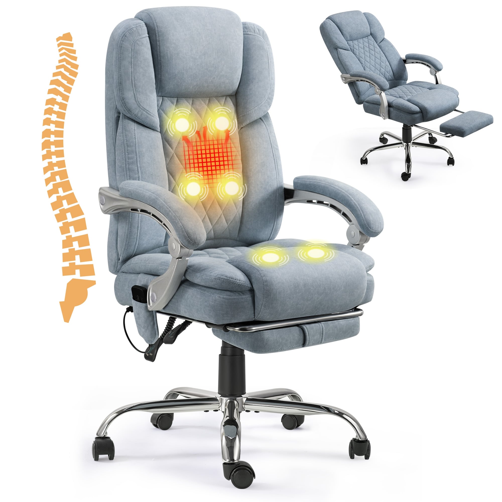 Homrest Reclining Desk Chair with Big and Tall Massage and Heated, Airy Blue