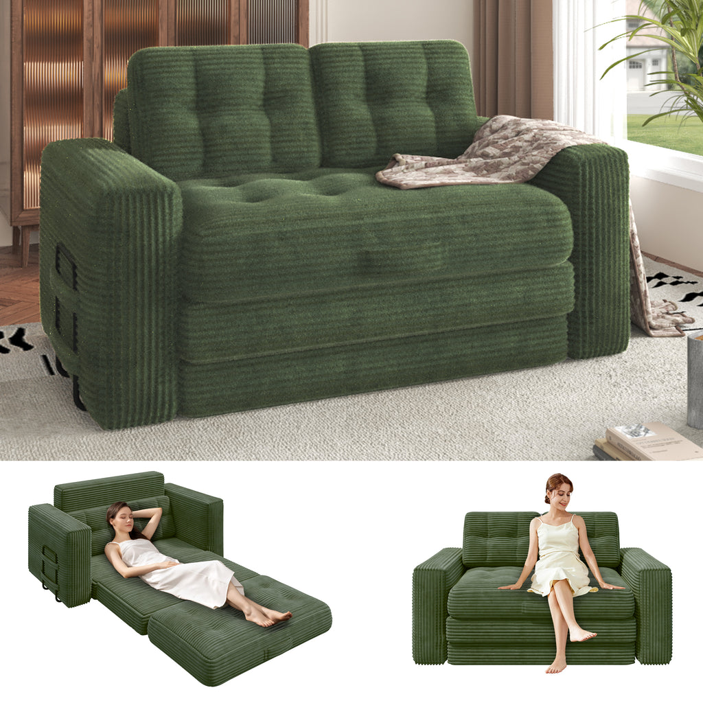 HOMREST No Assembly Needed Convertible Sofa Bed, 2 in 1 Boneless Couch Bed with 2 Pillows, Green