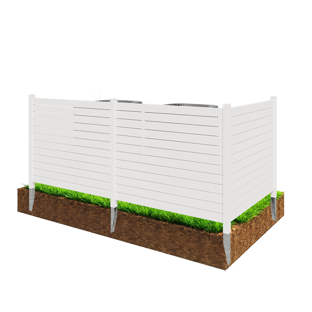 HOMREST Outdoor Privacy Fence, 48in H x 48in W Air Conditioner Fence，No Dig Trash Can Fence, 3 Fence Panels Pool Equipment Enclosure, Horizontal PVC Privacy Screen with 18 in Ground Stakes,White