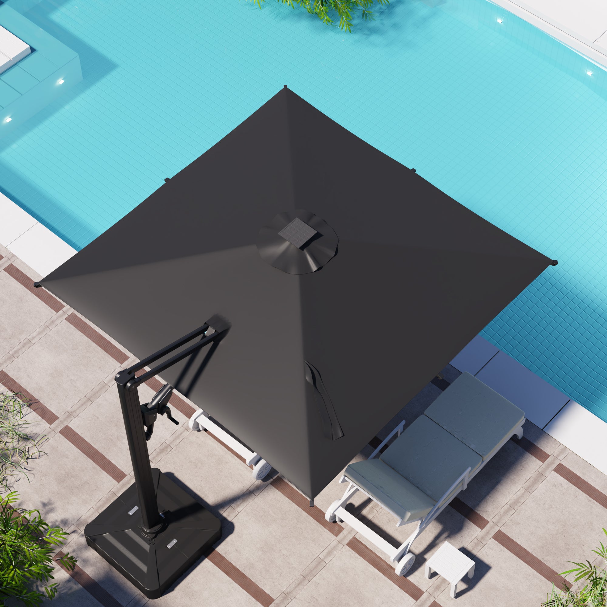 HOMREST 10 X 10 Outdoor Weather-resistant Umbrella with LED Lighting(Base Excluded) - Gray