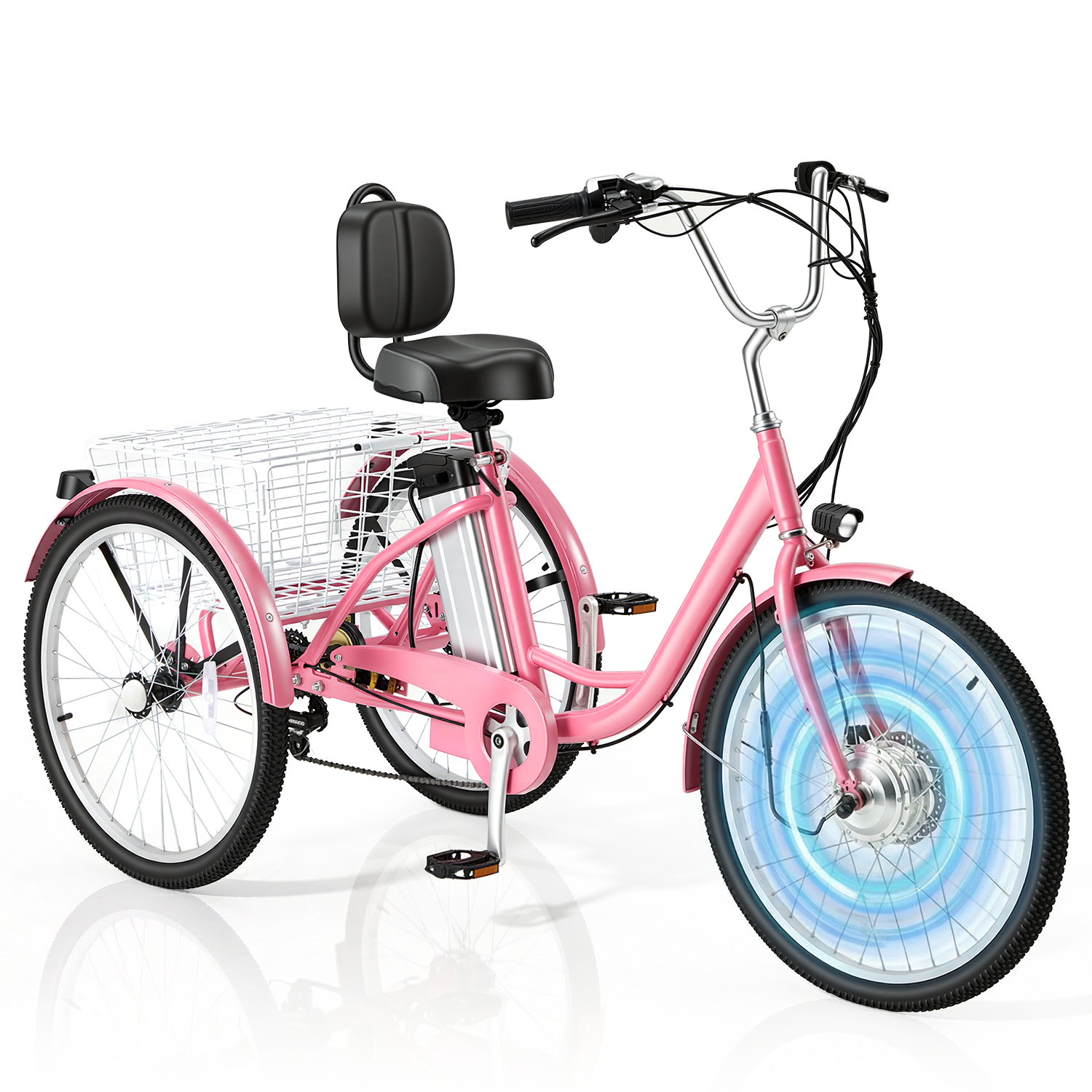 HOMREST Electric Trike for Adults,Peak 500W Brushless Motor, E-Trike with 24" x 2" Tires, Removable Battery, Charger,Step-Thru 3-Wheel Electric Bicycle, Up to 55 Miles Range, 15.5MPH+ Speed, Pink