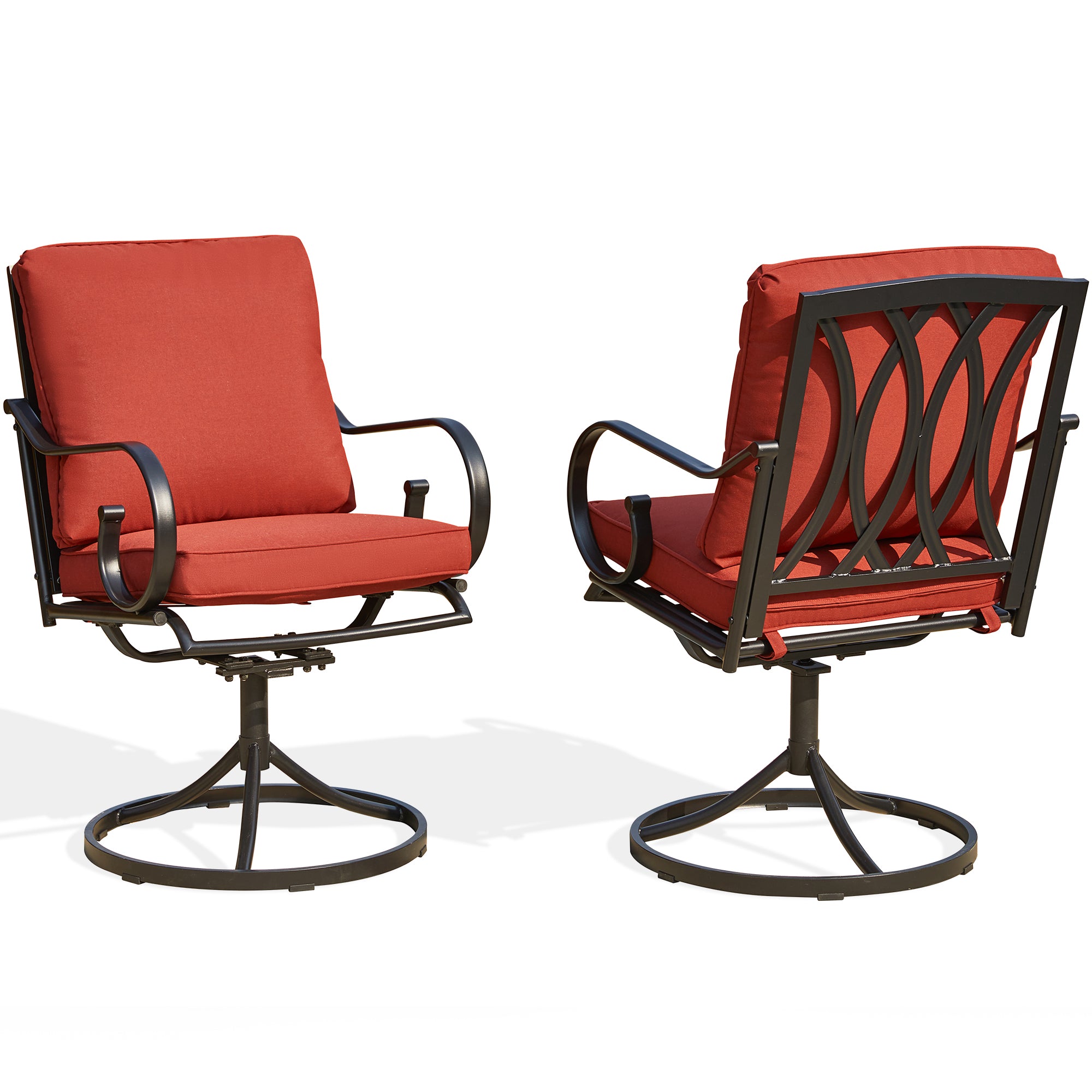 HOMREST  Patio Swivel Chair Set of 2, Outdoor Dining Chairs with Cushions, Red