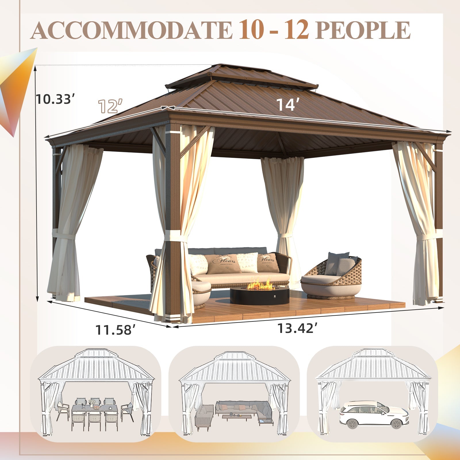 Homrest 12' x 16' Hardtop Gazebo with Aluminum Frame, Dark Gray