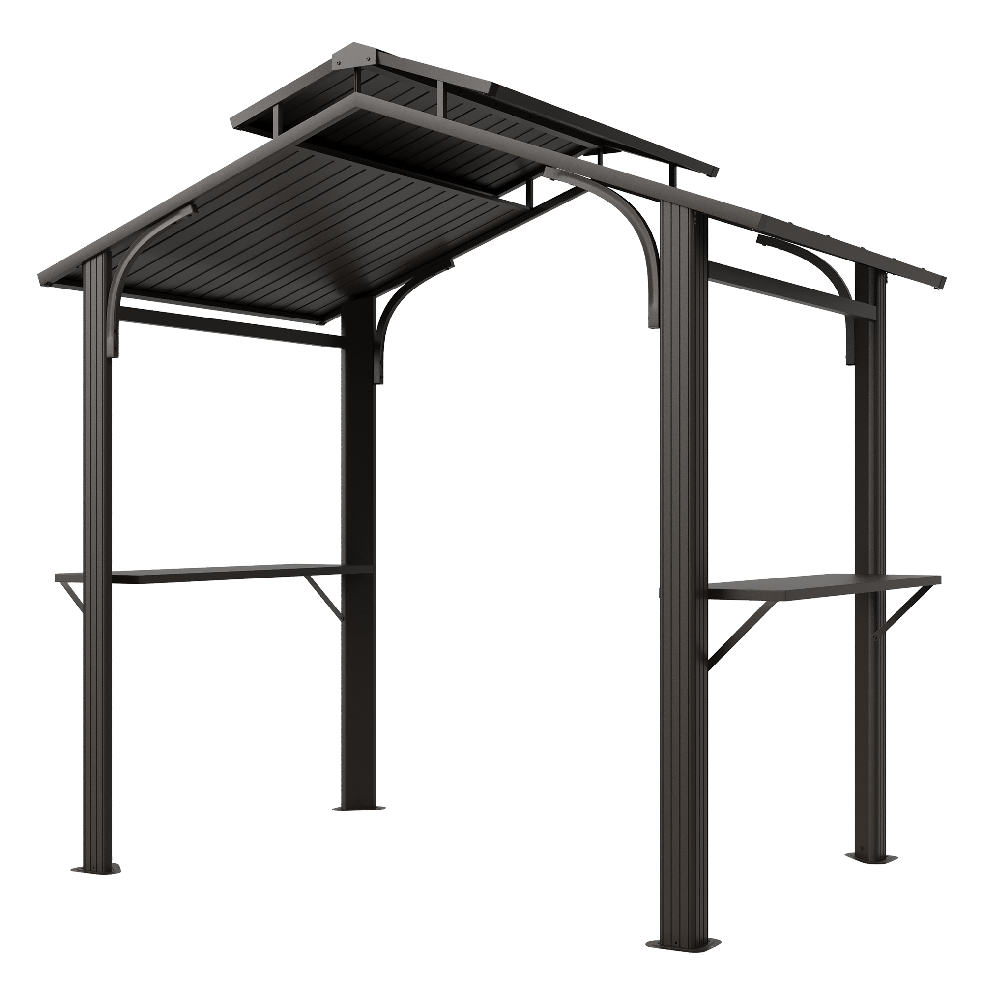 HOMREST 8' x 5' Hardtop Grill Gazebo with 2 Side Shelves, Bottle Opener, and Galvanized Steel Double Roof, Brown