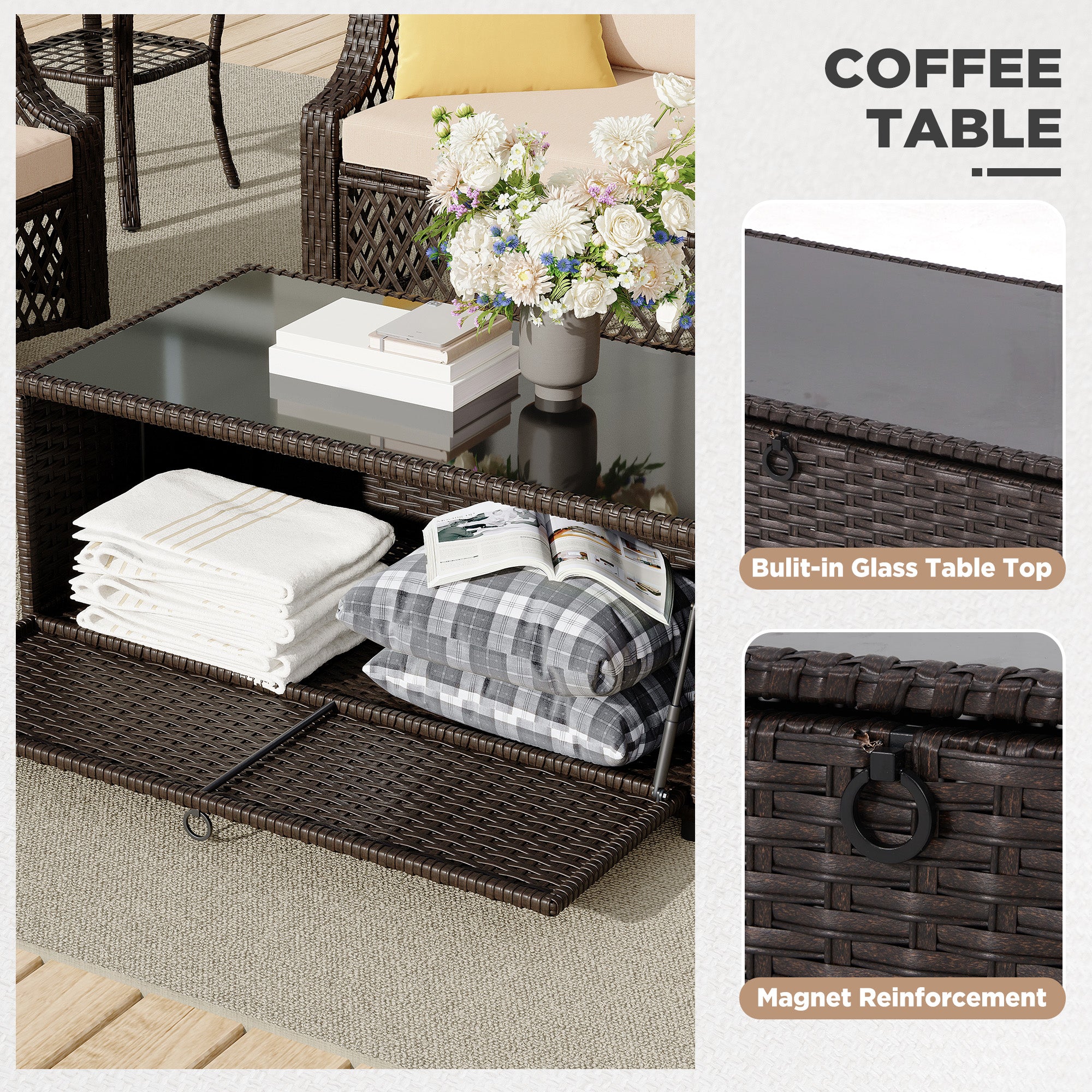 HOMREST 7 Piece Patio Furniture Set, Rattan Outdoor Sectional for Deck Backyard Porch (7 Seats, Khaki)