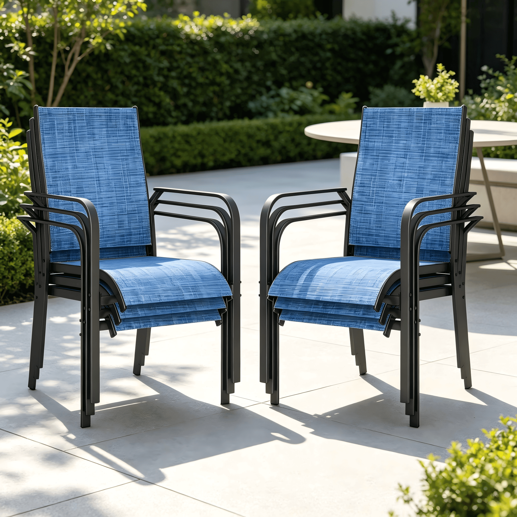 HOMREST 6 Pack Outdoor Dining Chairs, Stackable Patio Chairs with Breathable Textilene & Durable Metal Frame, Blue