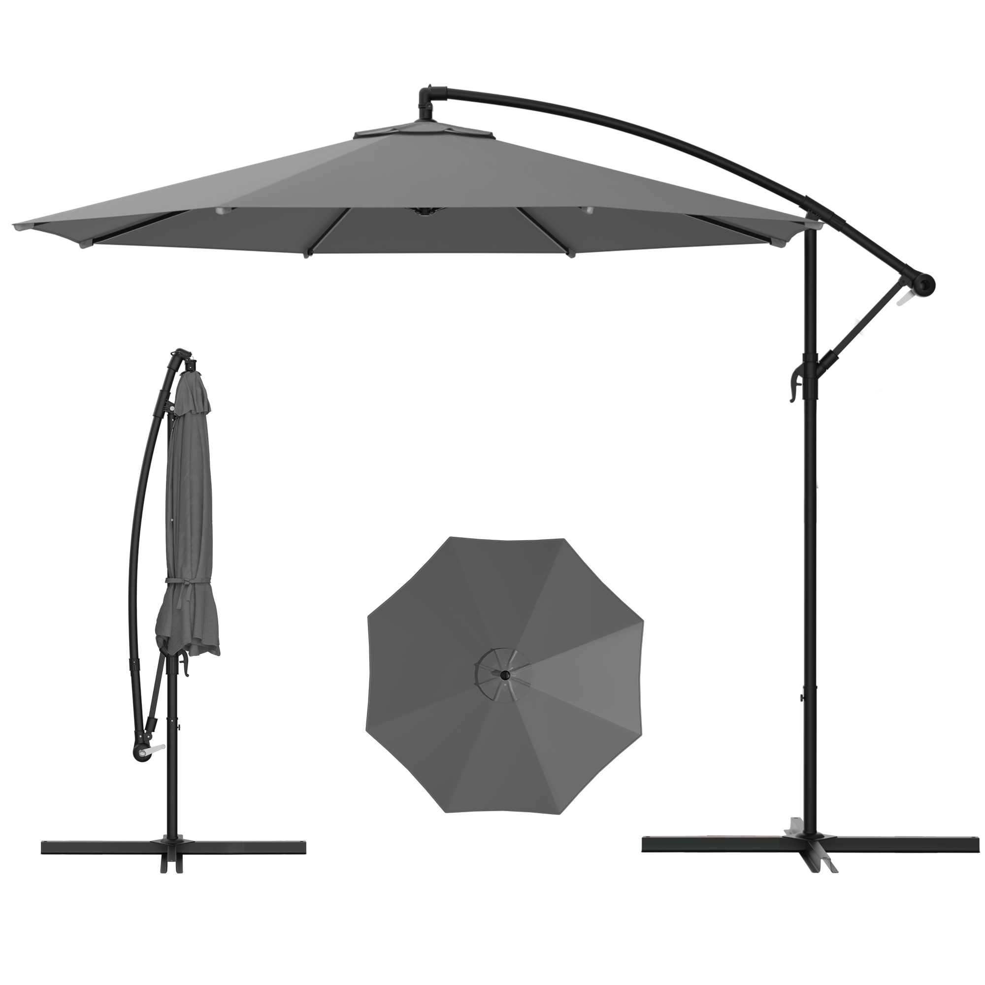 Homrest 10ft Offset Patio Umbrella - Outdoor Hanging Umbrella with Easy Tilt, 99.9% UV Protection, and Sturdy Iron Frame for Garden, Pool, Backyard, Gray