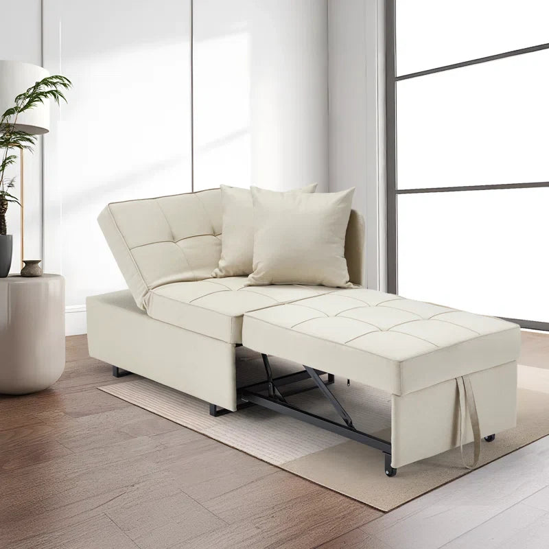 HOMREST 3 IN 1 Futon Sofa Bed Convertible Recliner Lounge for Living Room with Reclining Backrest, Linen, Beige