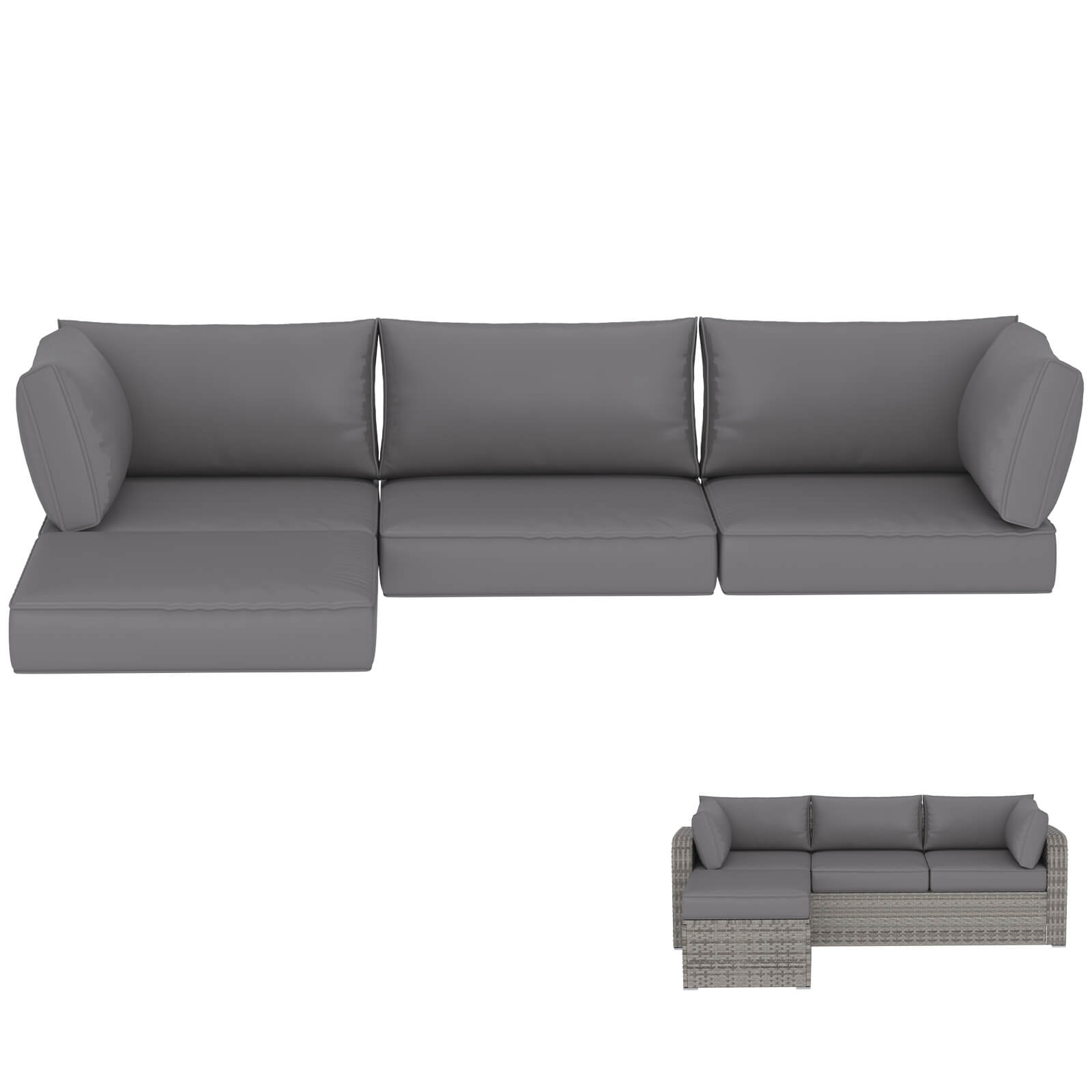HOMREST 9-Piece Outdoor Sectional Cushions for 4-Seat Sofa, Waterproof Deep Seat w/ Non-Slip & Machine Washable Covers, Gray