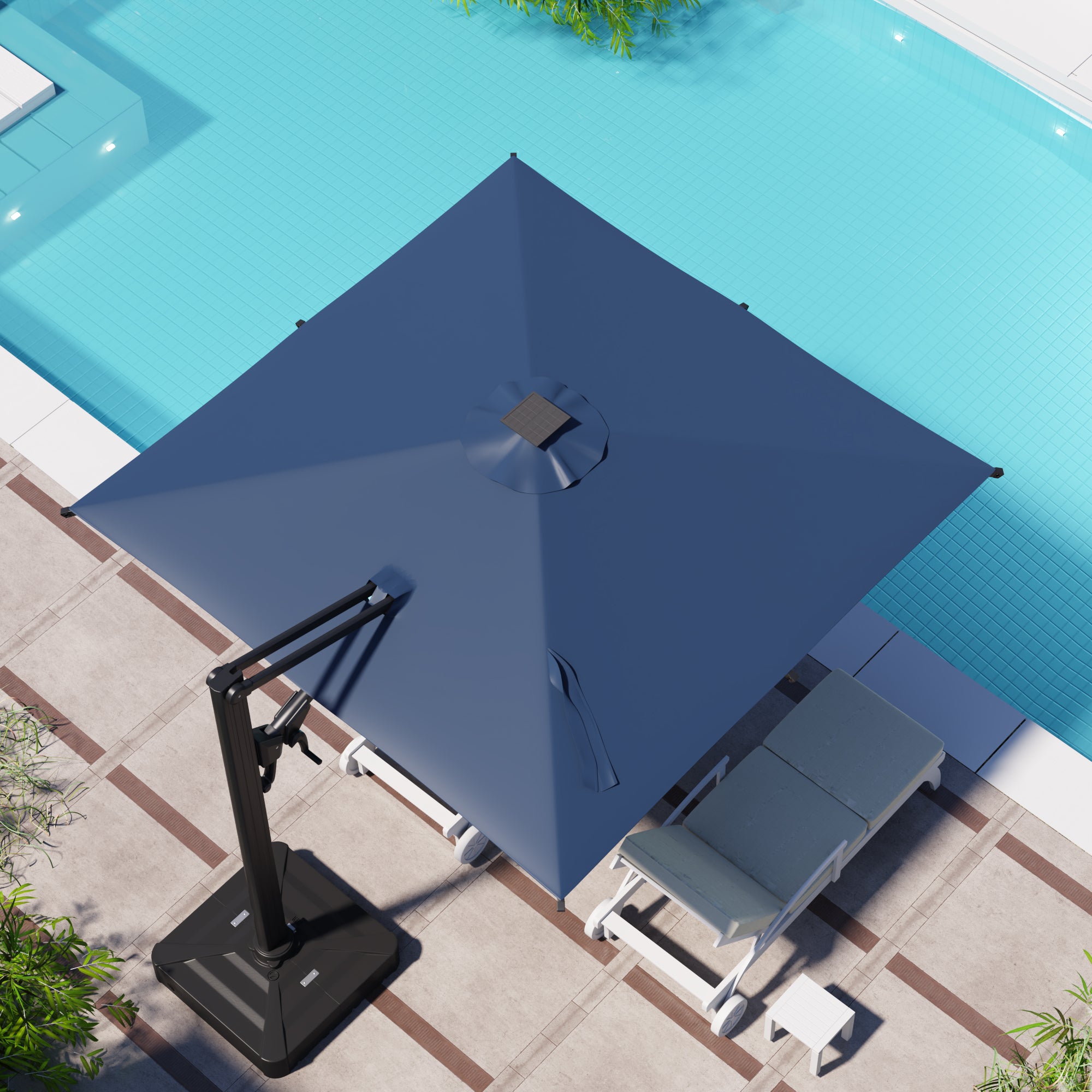 HOMREST 10 X 10 Outdoor Weather-resistant Umbrella with LED Lighting(Base Excluded)  - Navy