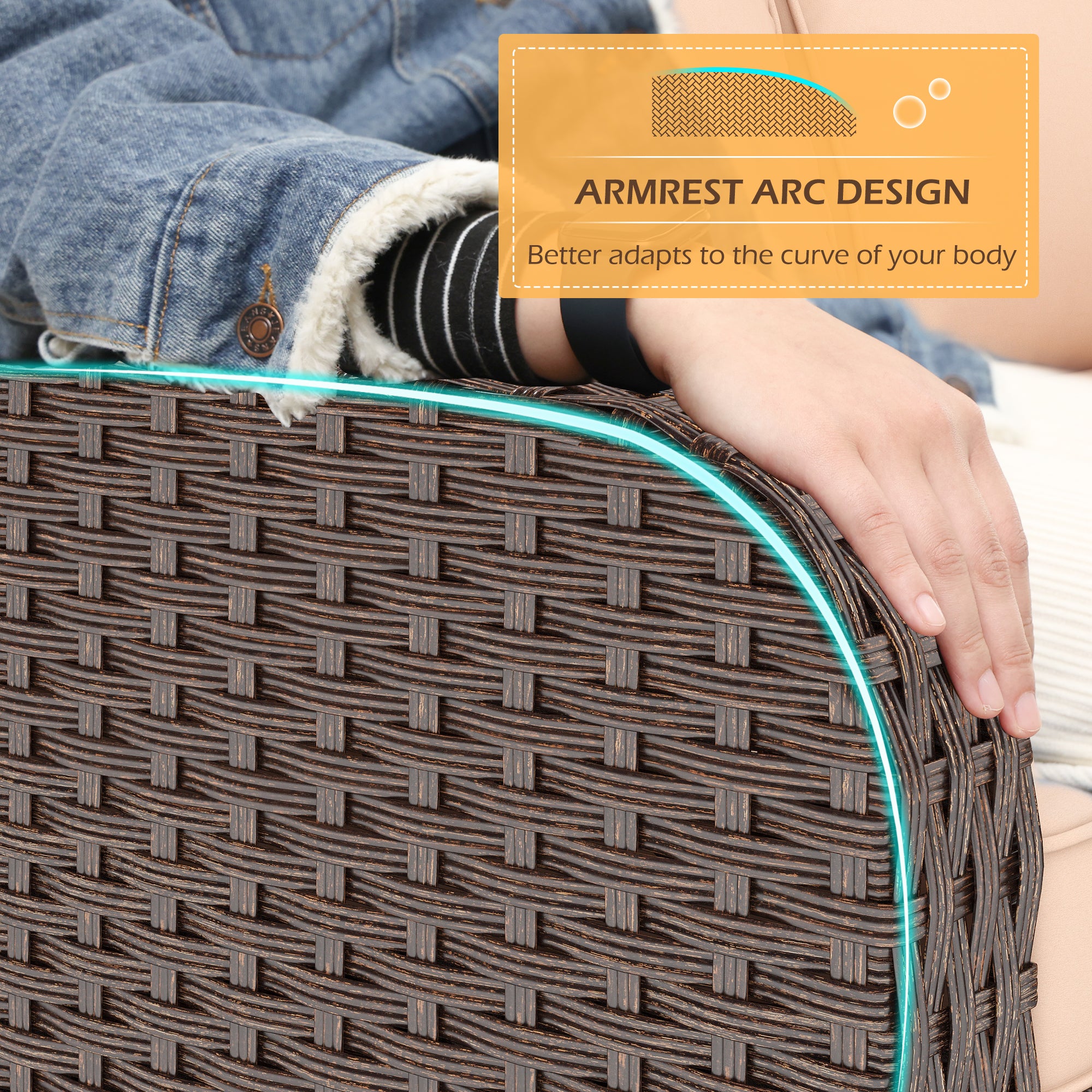 Ergonomic curved armrest of Homrest patio sofa set