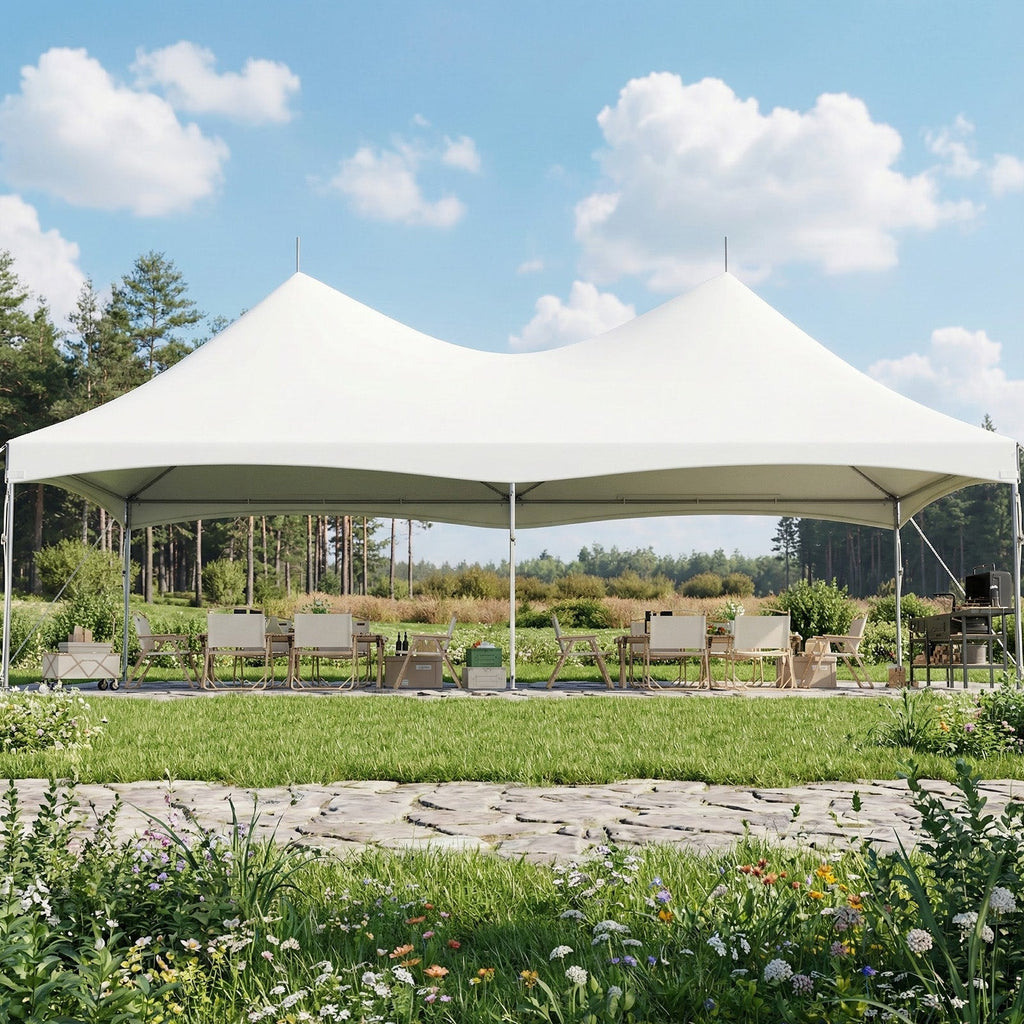 HOMREST 20x40FT Heavy Duty High Peak Party Tent, Outdoor Canopy with PVC Top, Event & Wedding Shelter for 130 People, Commercial Gazebo Carport, White