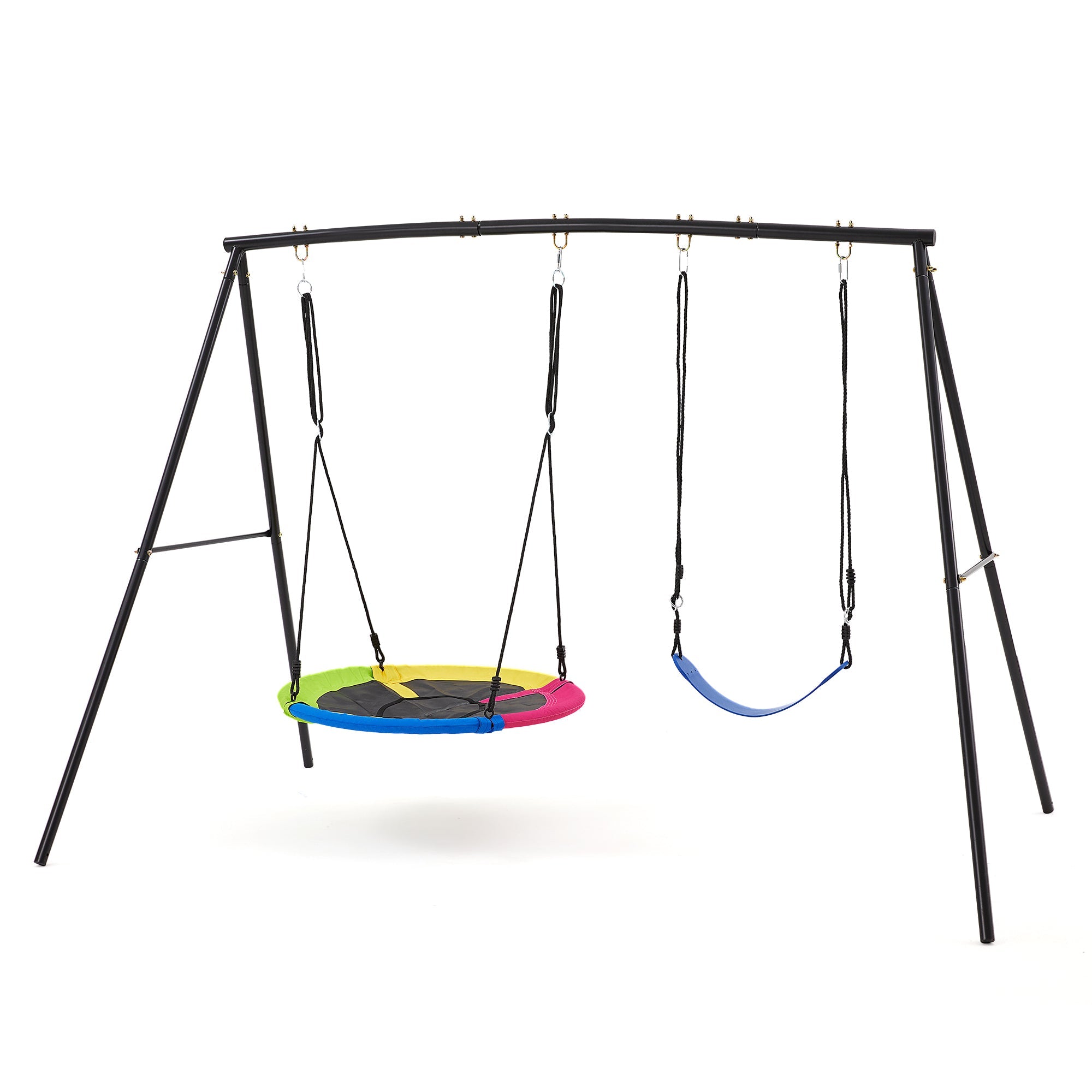 Homrest Heavy-Duty A-Frame Metal Swing Set, 440lbs Capacity, Includes Saucer & Belt Swings, Outdoor Playground for Kids