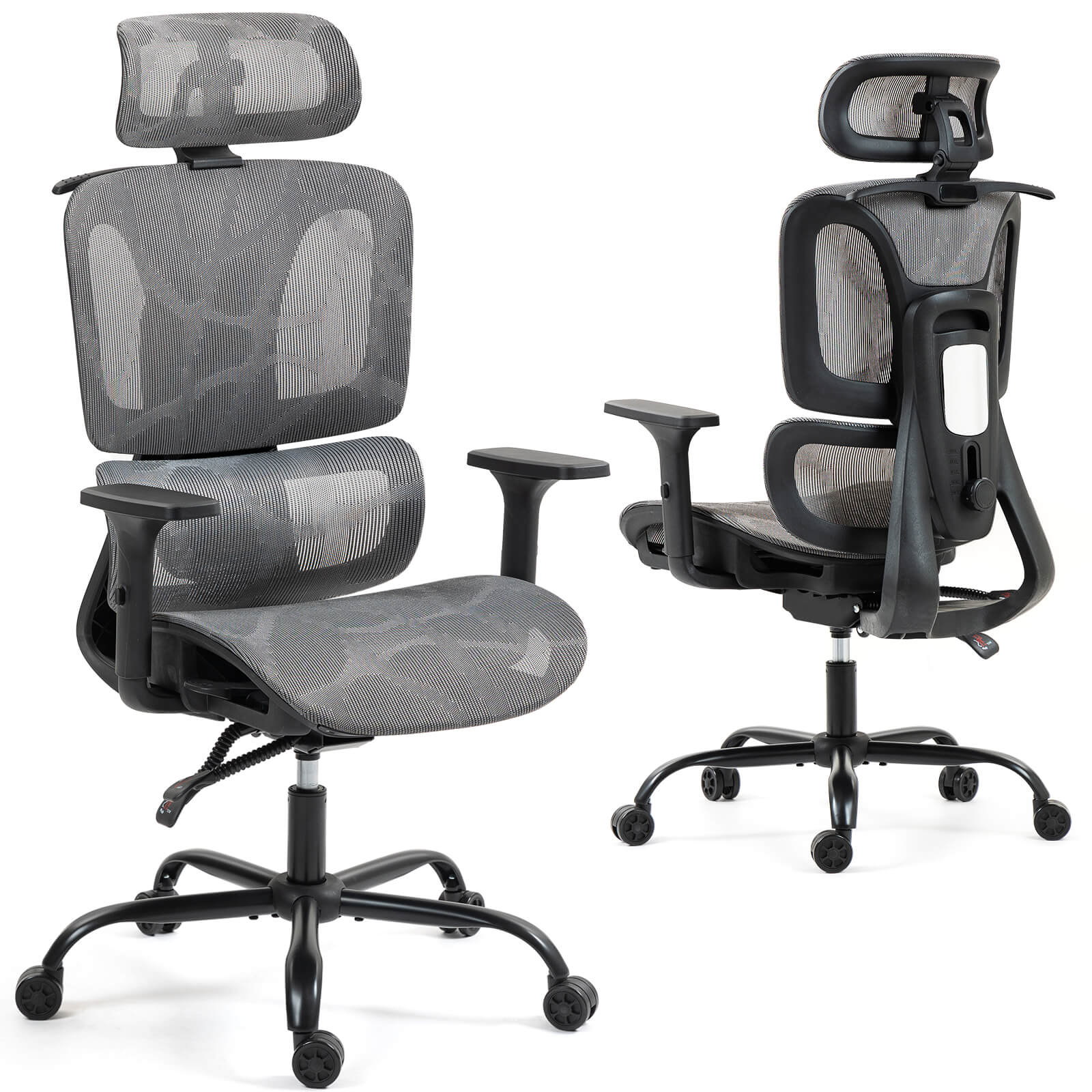 Homrest Ergonomic Mesh Office Chair with Adjustable Lumbar & Headrest – Grey