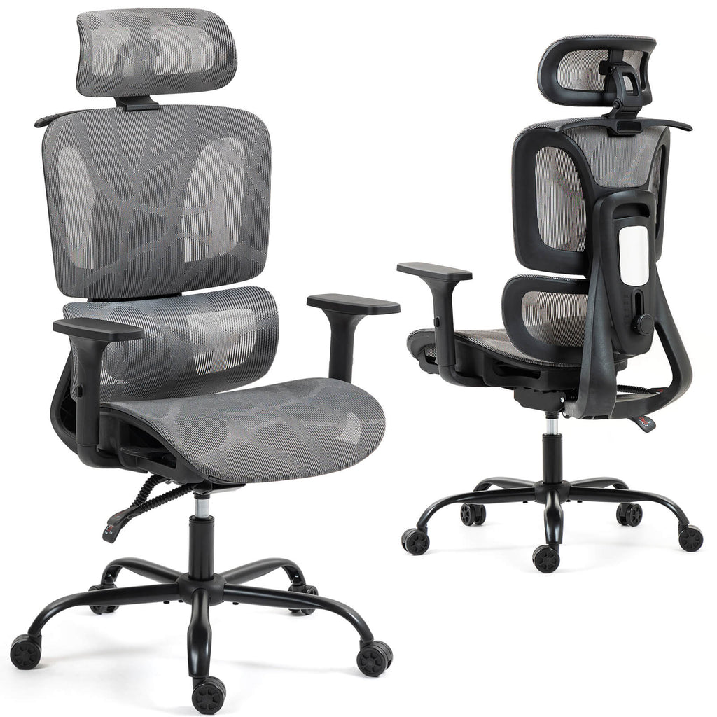 Homrest Ergonomic Mesh Office Chair with Adjustable Lumbar & Headrest – Grey