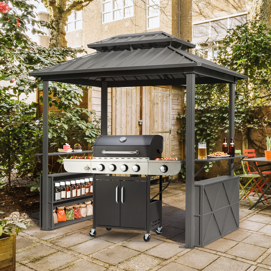 HOMREST 8x6 FT Outdoor Grill Gazebo with Double Steel Roof