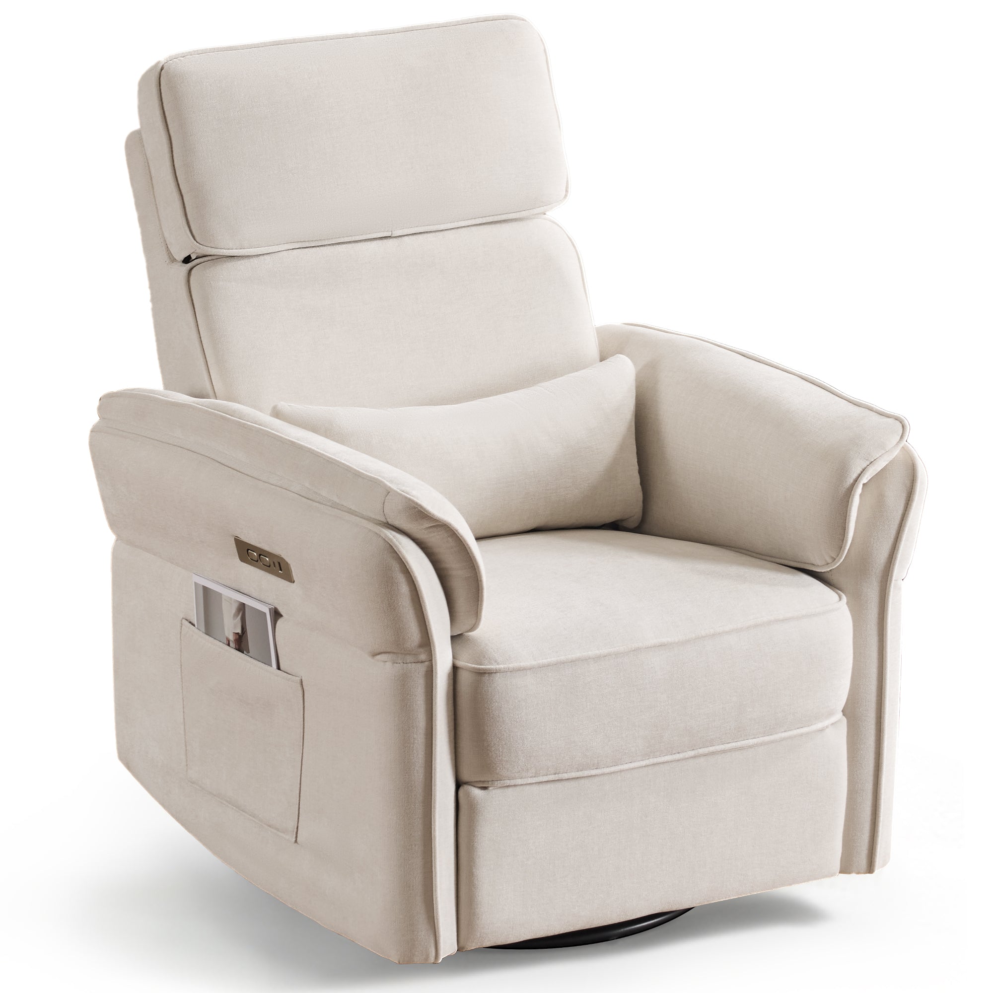 HOMREST Power Swivel Rocking Recliner Chair with Adjustable Headrest and Armrests for Living Room, Nursery, Beige