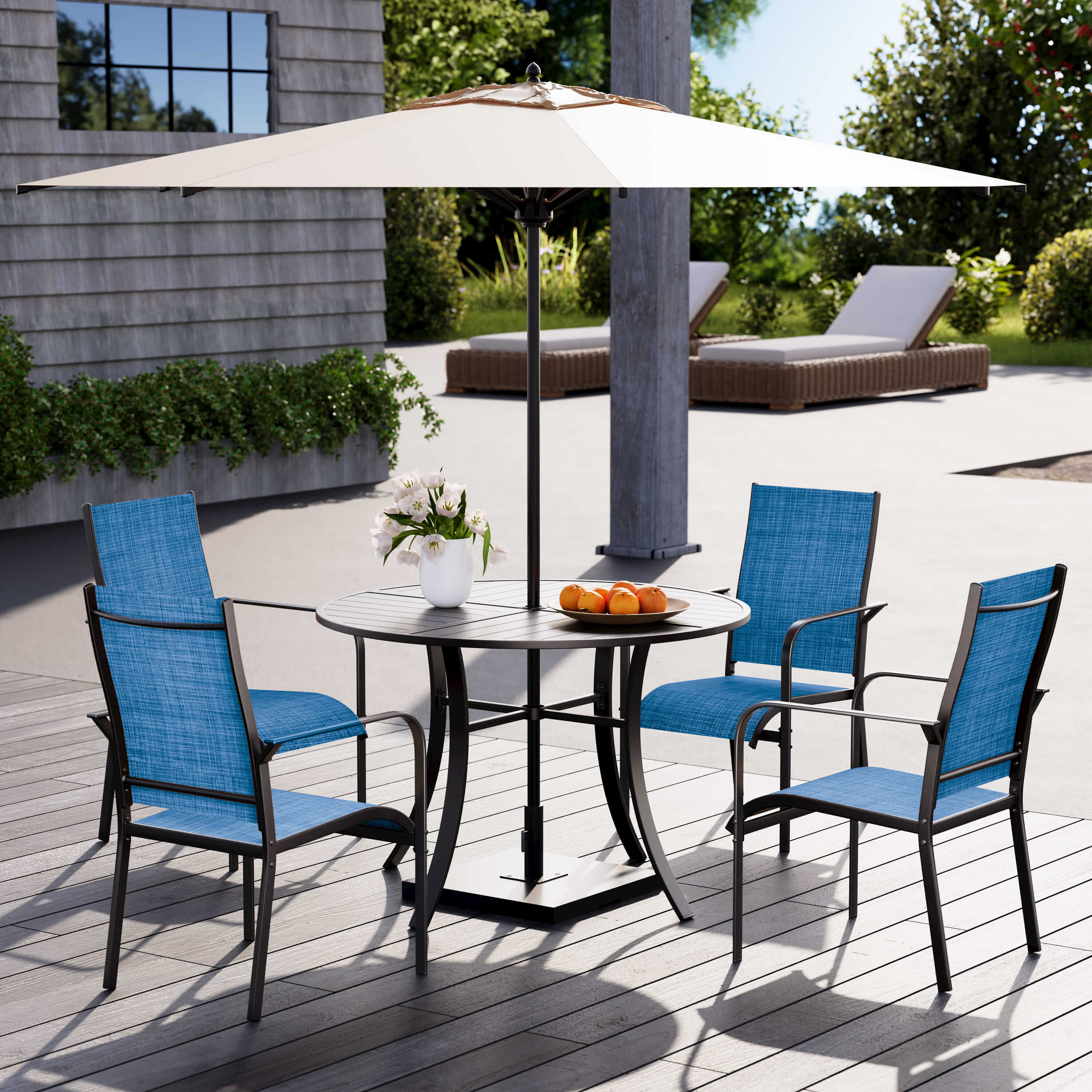 HOMREST 6 Pack Outdoor Dining Chairs, Stackable Patio Chairs with Breathable Textilene & Durable Metal Frame, Blue