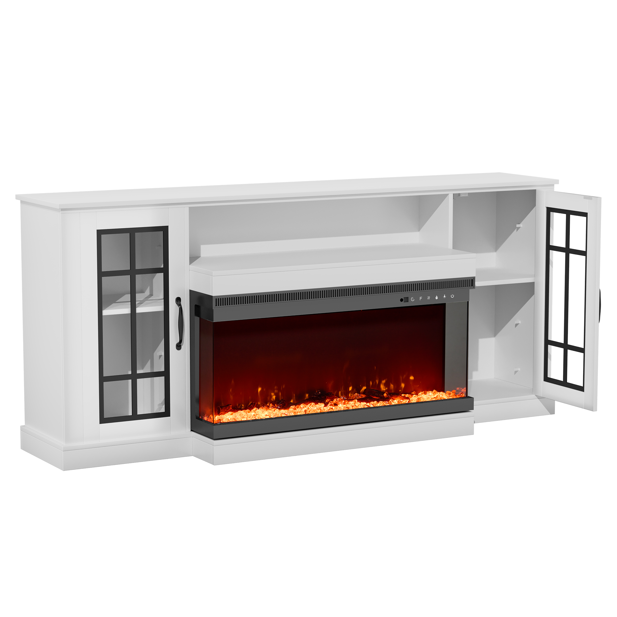 HOMREST 70" 3 Sided Glass Fireplace TV Stand, Modern Media Console with 12 Color Flames,White