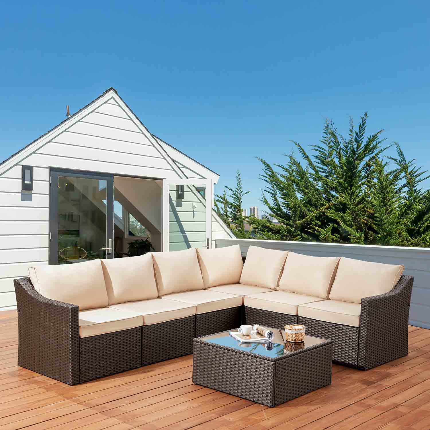 Homrest outdoor conversation set for porch, garden and poolside, khaki