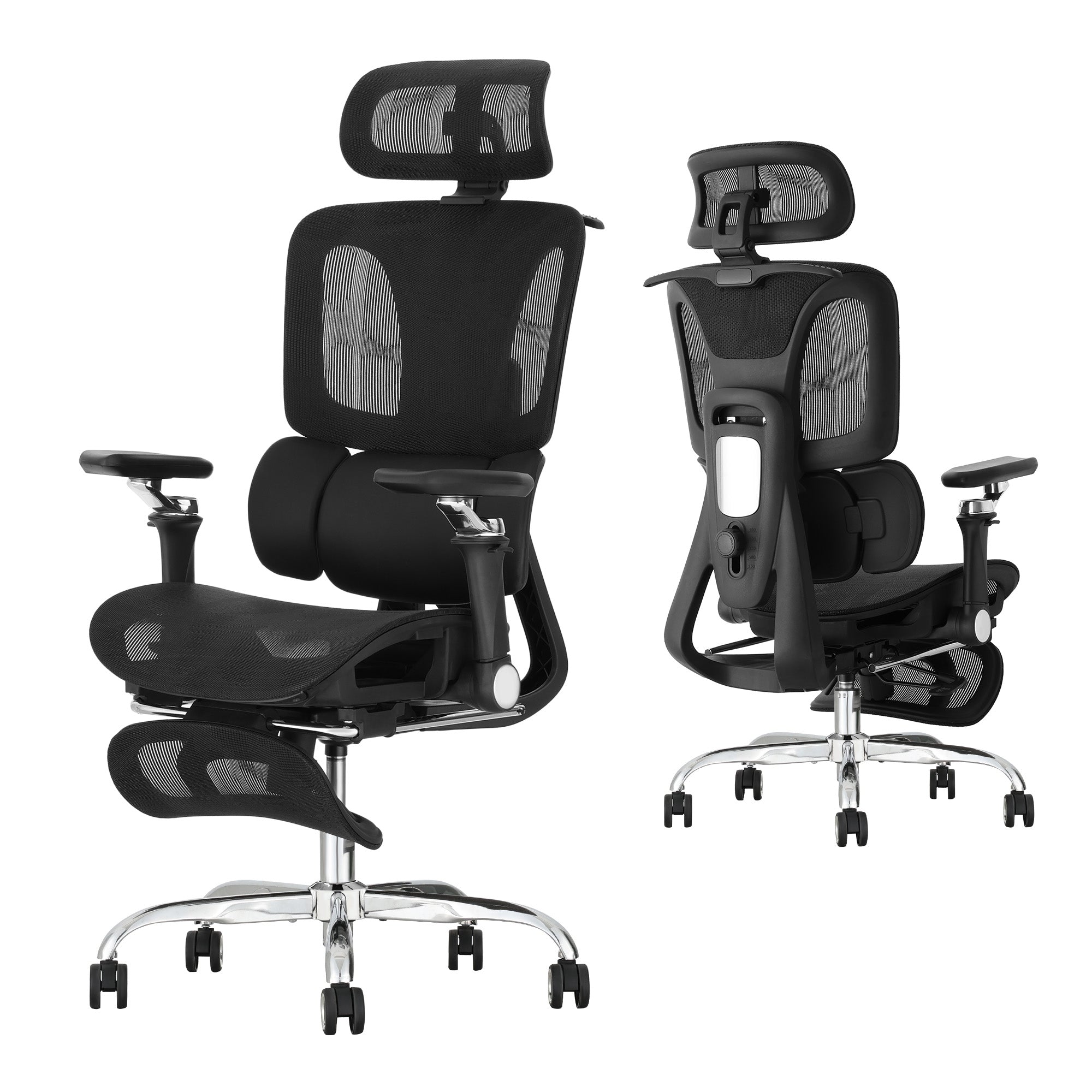 HOMREST Ergonomic Office Chair with 3-Zone Dynamic Lumbar Support, Big and Tall Mesh Office Chair with Footrest, Adjustable Seat Depth,4D Headrest,6D Armrests, Swivel Executive Chair for Home Office,Black