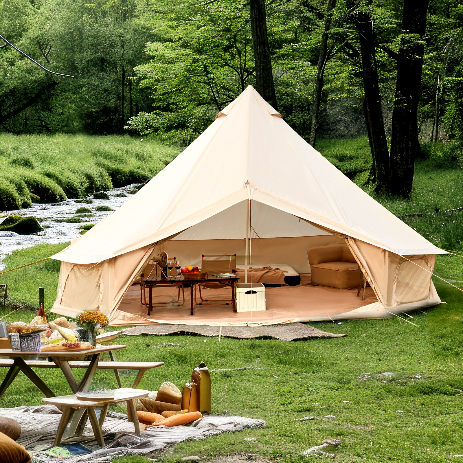 HOMREST Yurt Tent 4 Season Waterproof Glamping Tents w/Stove Jack, with Zipped Removable Floor for Family Camping Outdoor Party 13 FT, Holds up to 4-8 People