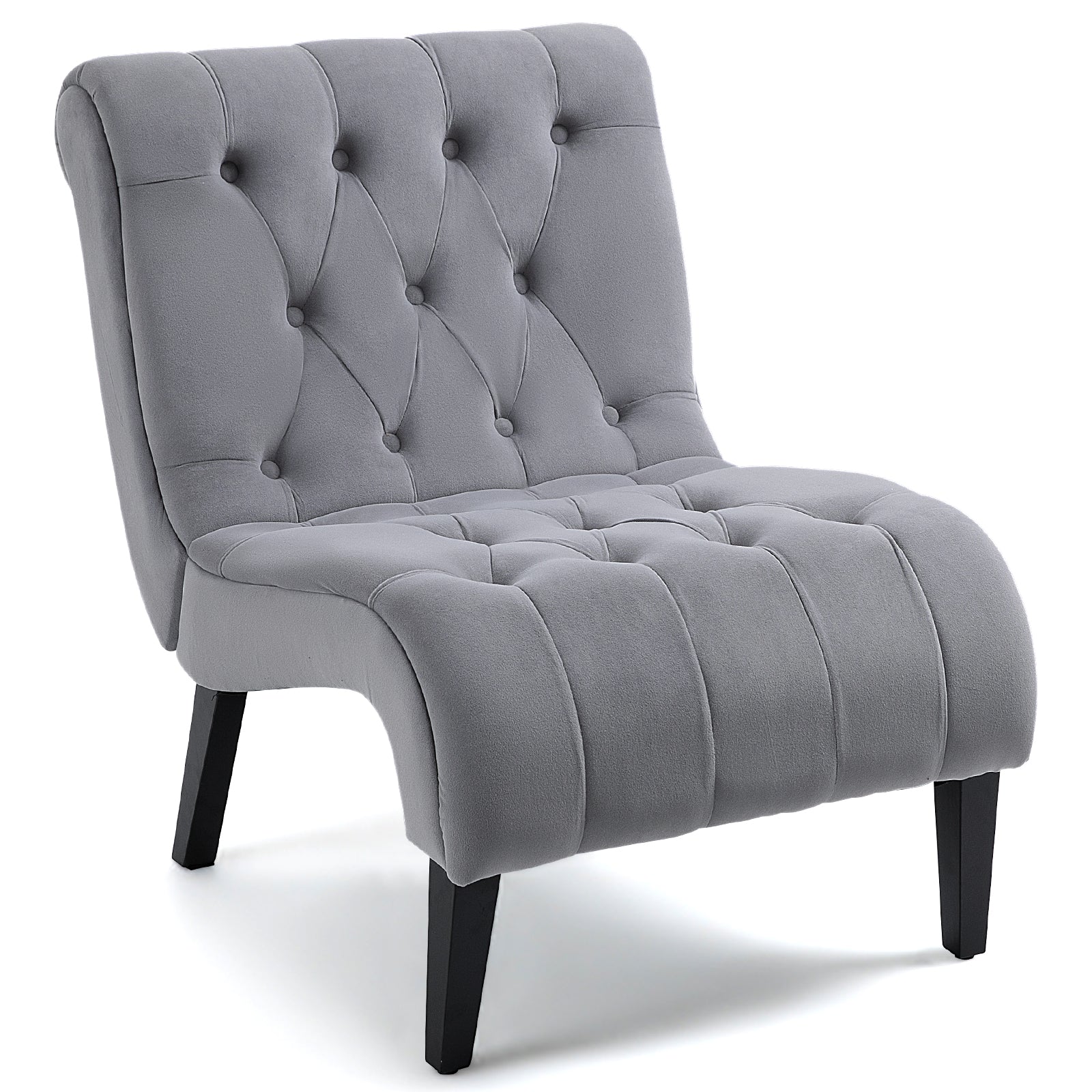 HOMREST Armless Accent Chair, Upholstered Button Tufted Living Room Chairs with Wood Legs, Comfy Frosted Velvet Lounge Chair Reading Chair for Bedroom, Grey