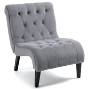 HOMREST Armless Accent Chair, Upholstered Button Tufted Living Room Chairs with Wood Legs, Comfy Frosted Velvet Lounge Chair Reading Chair for Bedroom, Grey