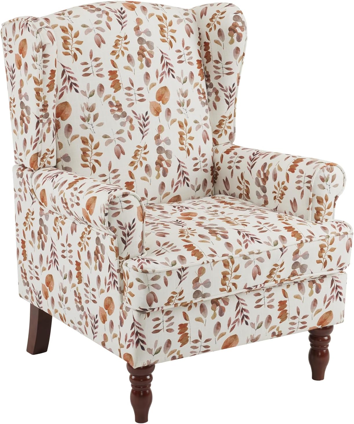 HOMREST Fabric Accent Chair, Modern Upholstered Armchair, Orange Leaves