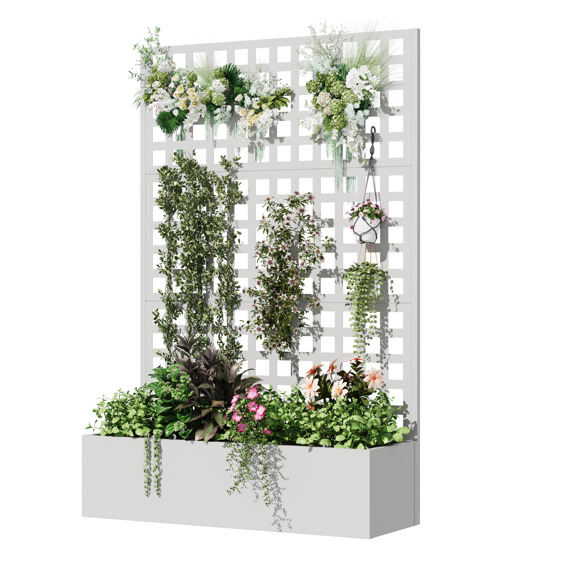 HOMREST Metal Planter Box with Trellis, 71"x 47"x 16" Raised Garden Bed with Trellis, Planter Box Trellis with Privacy Screen and Drainage Holes, White