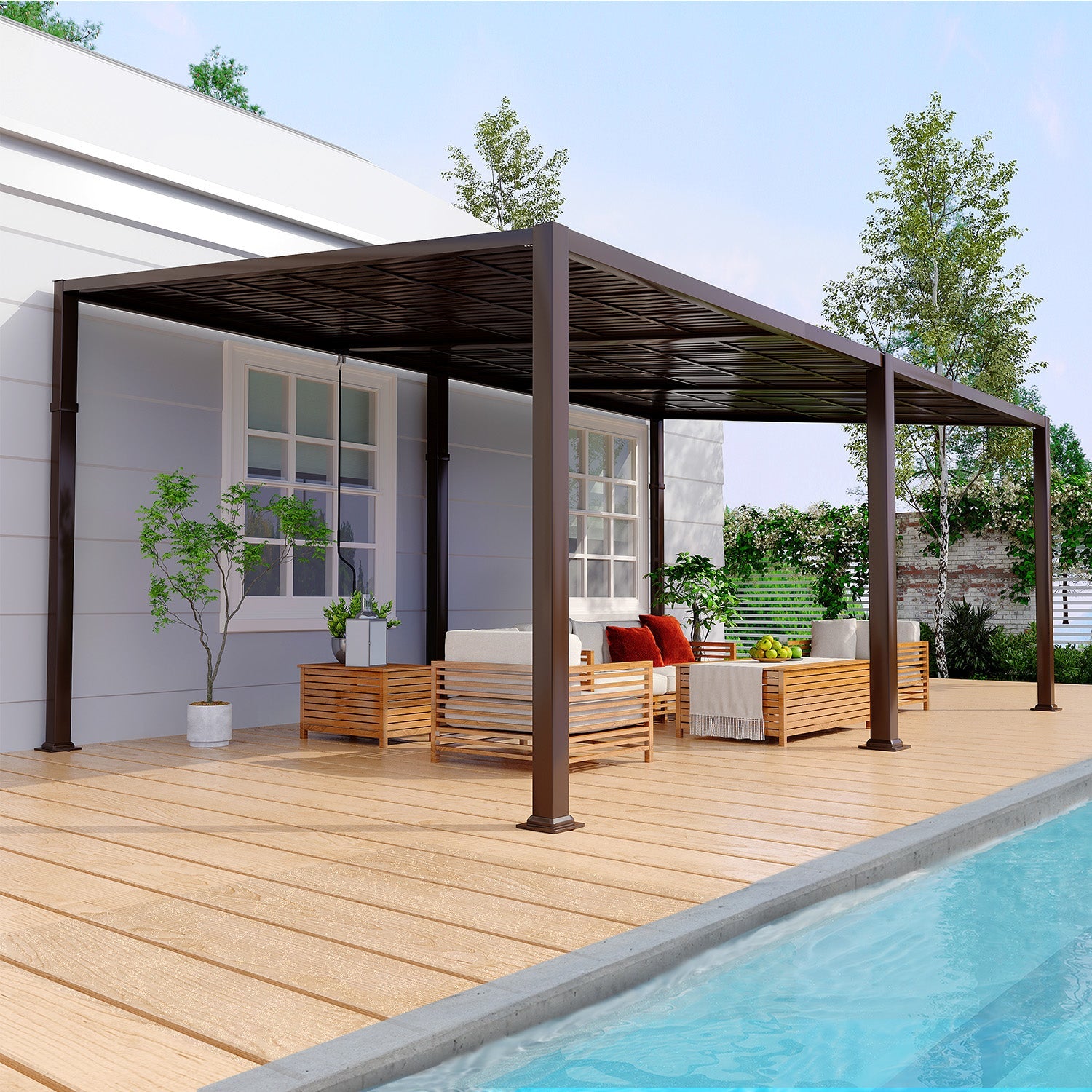 HOMREST 12' x 20' Lean to Gazebo, Patio Gazebo with Adjustable Galvanized Roof, Hardtop Wall Mounted Gazebo with Full Metal Frame, Outdoor Pergola for Deck, Porch, Garden, Backyard