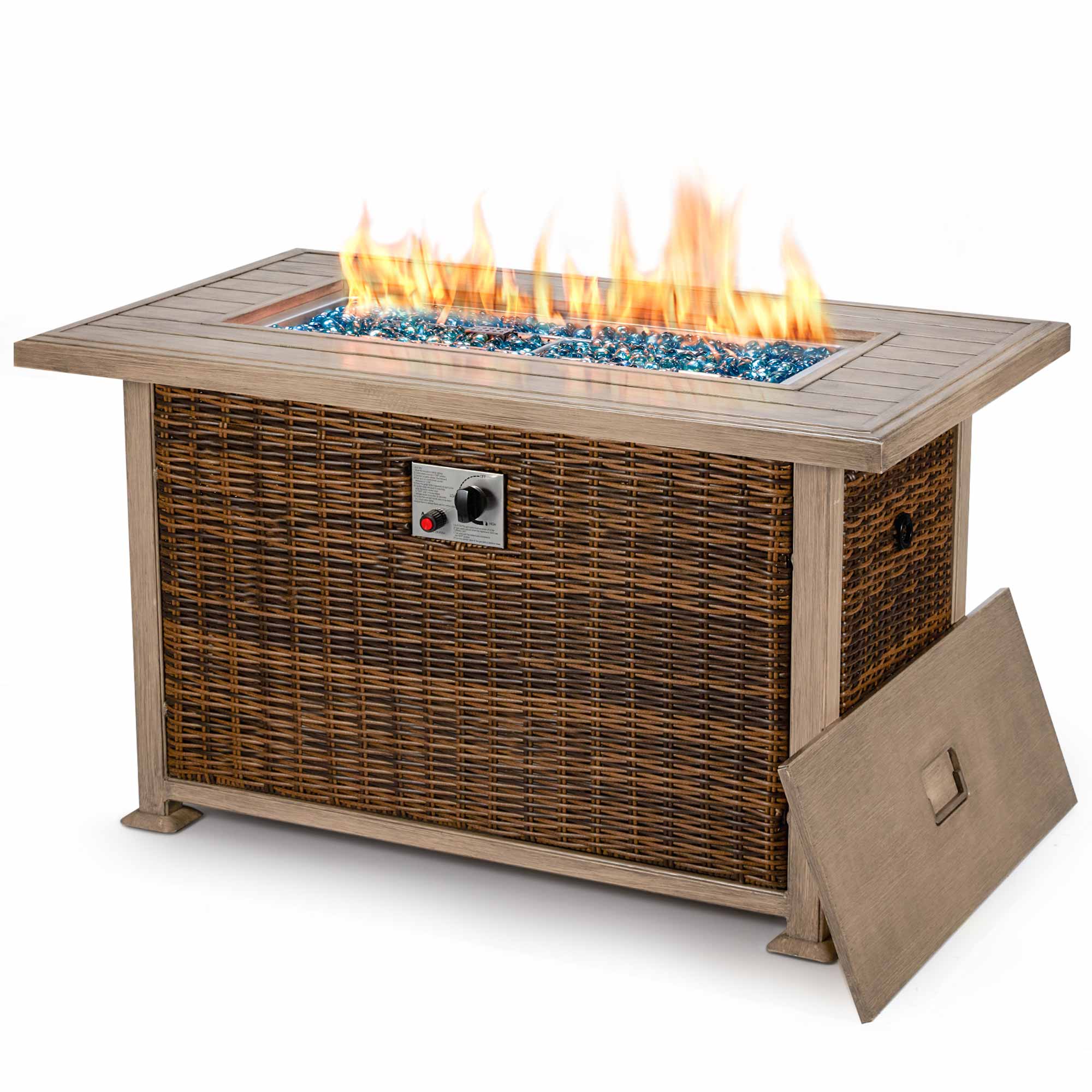 44 Inch Propane Fire Pit Table with Waterproof Cover for Patio, Brown | Homrest Furniture