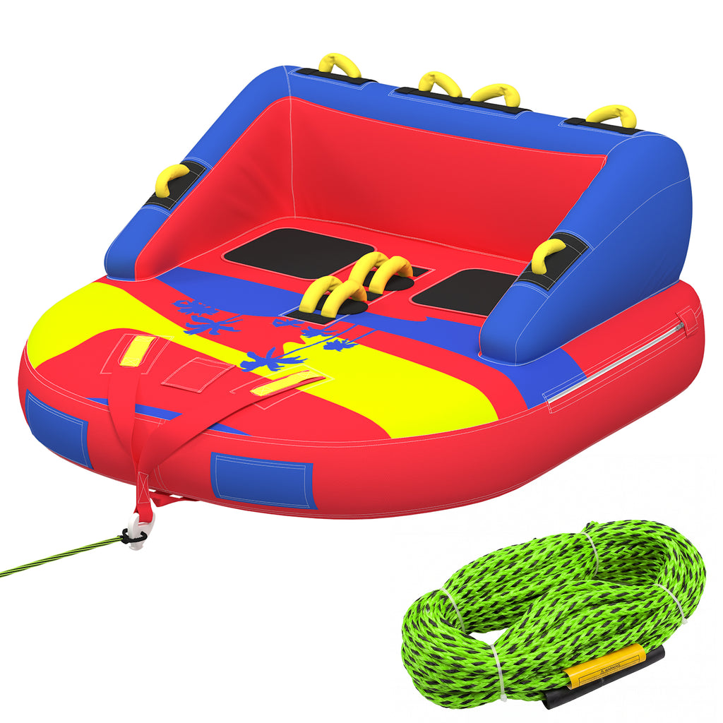 HOMREST 2-Person Towable Tubes for Boating with Towable Rope, Couch Reversible Boat Tube, Padded Bolster Guard Handles & Quick-Connect Tow Point