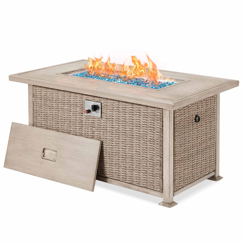 Homrest outdoor 50 inch propane fire pit table with aluminum tabletop, gray