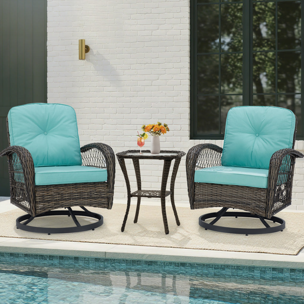 HOMREST 3-piece Patio Swivel Glider Chair Set，360° Glide & Rotate, Blue
