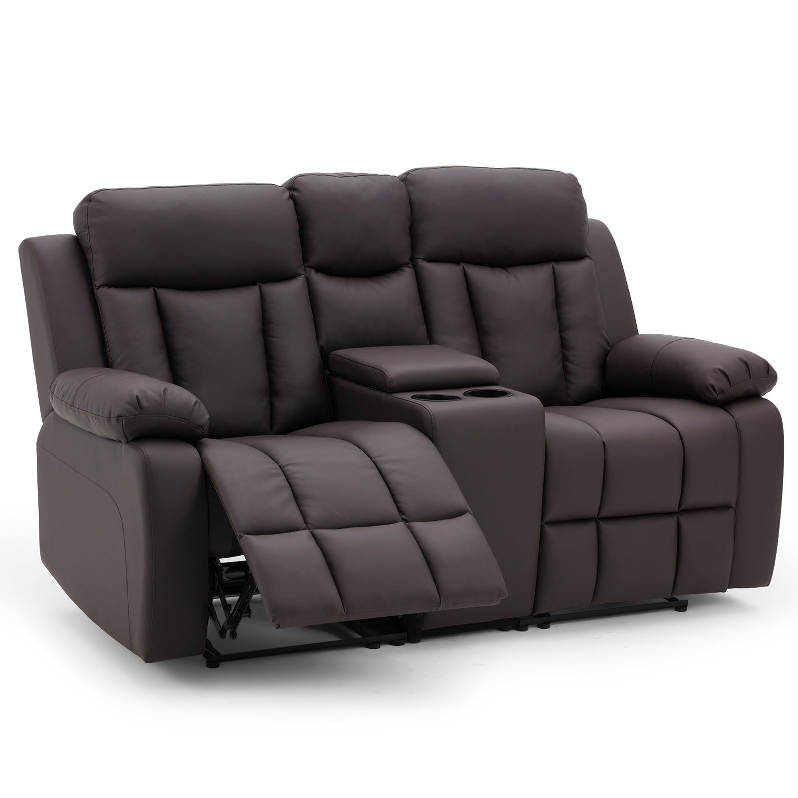 Homrest Breathable Leather Fabric Recliner Loveseat Chair with Cup Holder & Storage