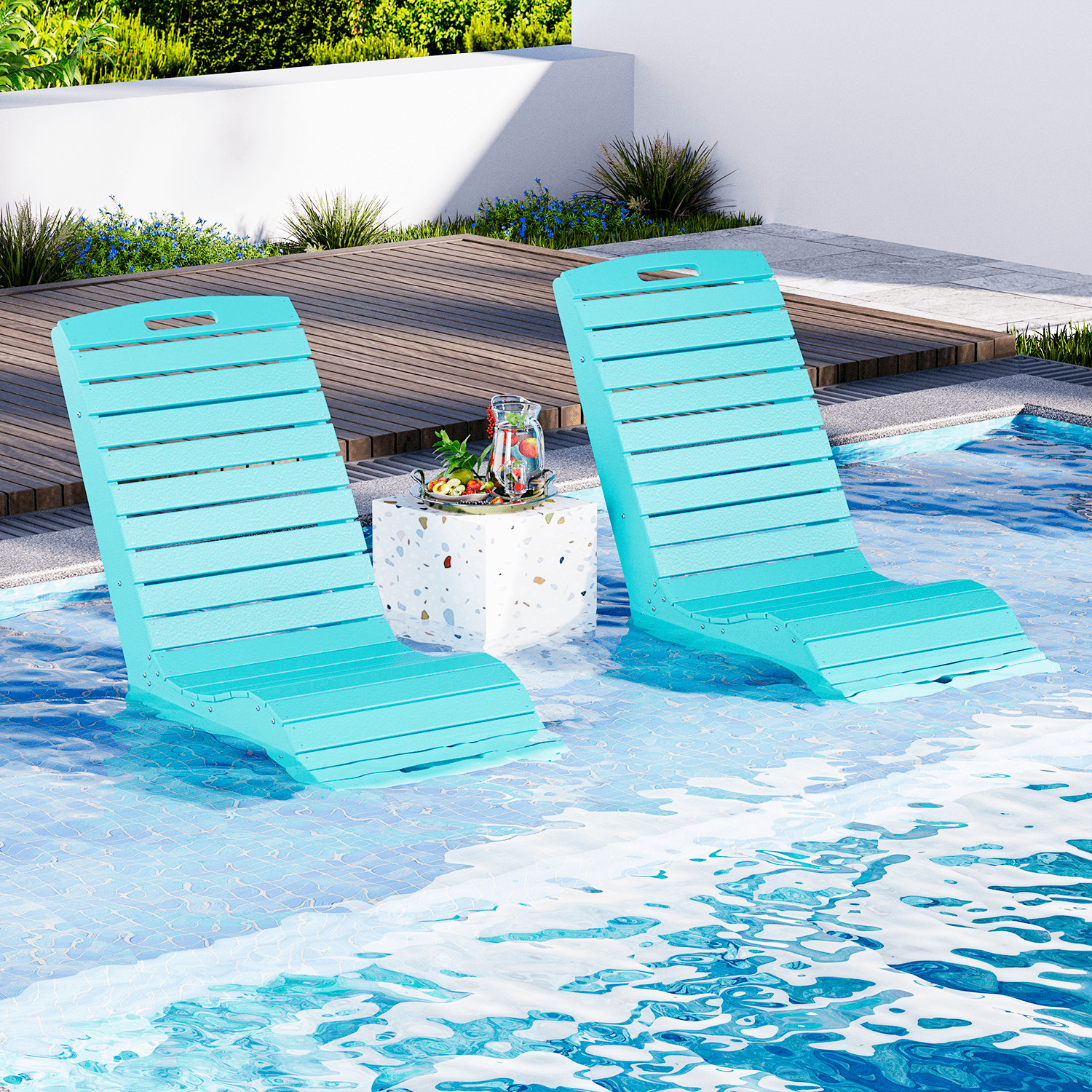 HOMREST Pool Lounge Chairs, HDPE S-Shaped Design with Wheels, Blue