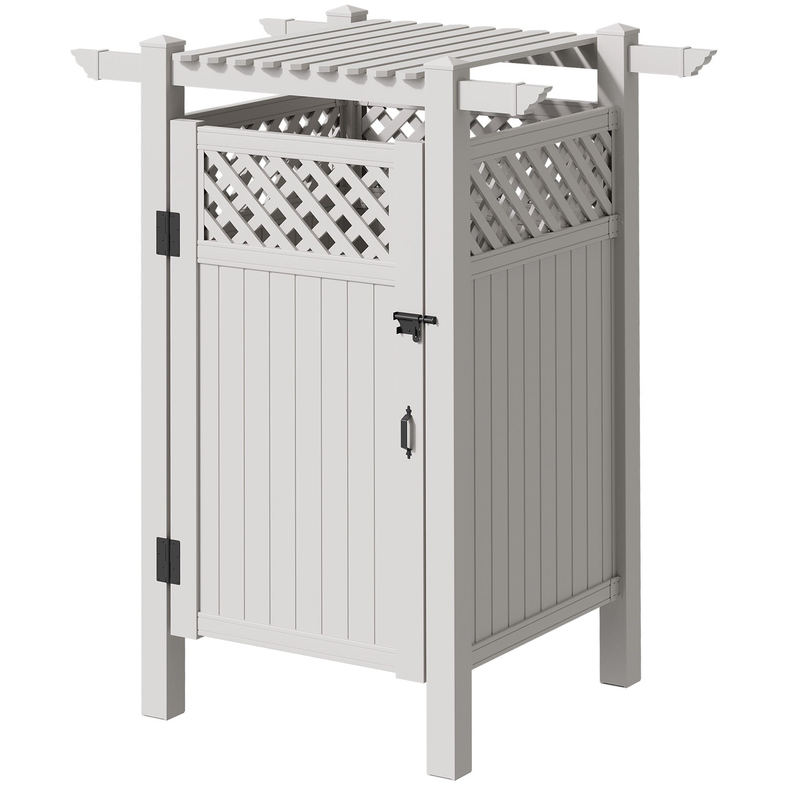 HOMREST 88.5"H x 57.5"W x 47.75"L White PVC Outdoor Shower Enclosure with Door, Weatherproof Privacy Stall for Pool & Beach, Durable Vinyl Construction（Grid-panel with roof）