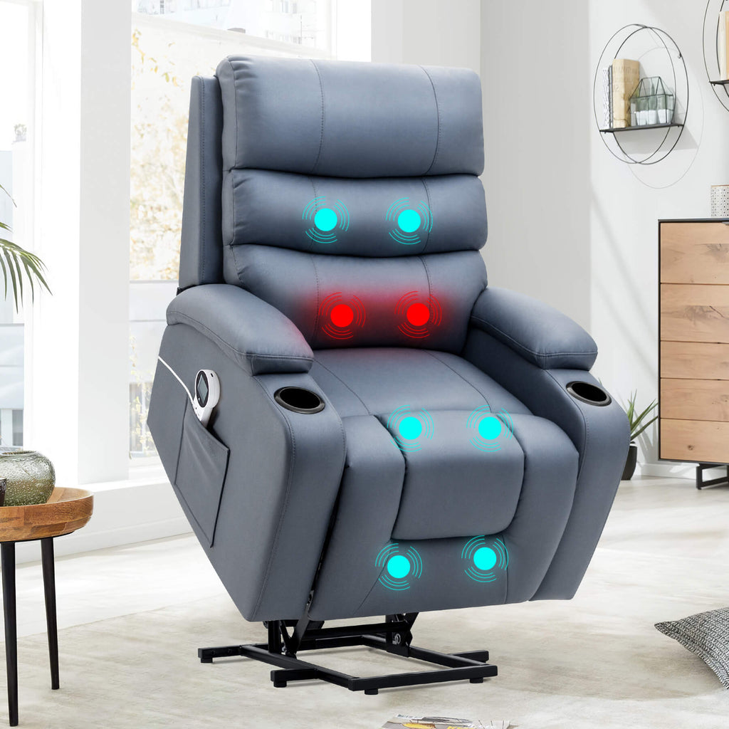 Homrest Power Lift Recliner Chair with Massage & Heat, Cup Holders & USB Port, Blue