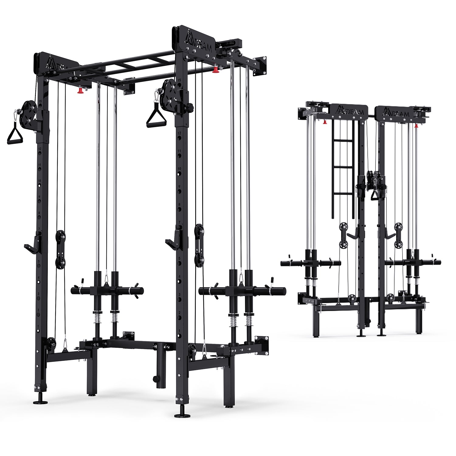 HOMREST Folding Squat Rack, Wall Mounted Power Rack with Cable Crossover Machine & LAT Pull Down Multi-Function Space-Saving Power Cage, Black